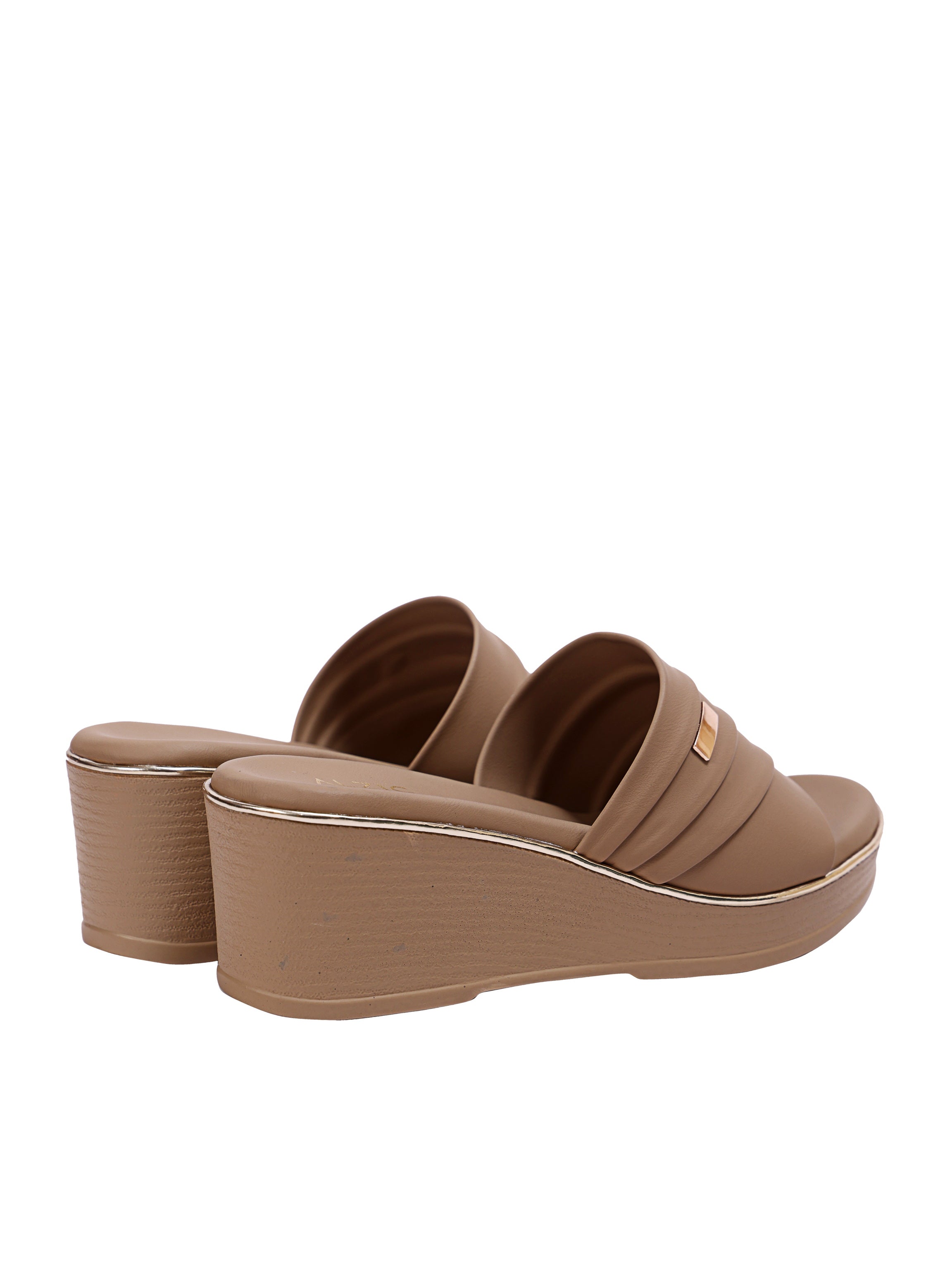 LuxeEase Caramel Beige Comfort Wedge Slides
