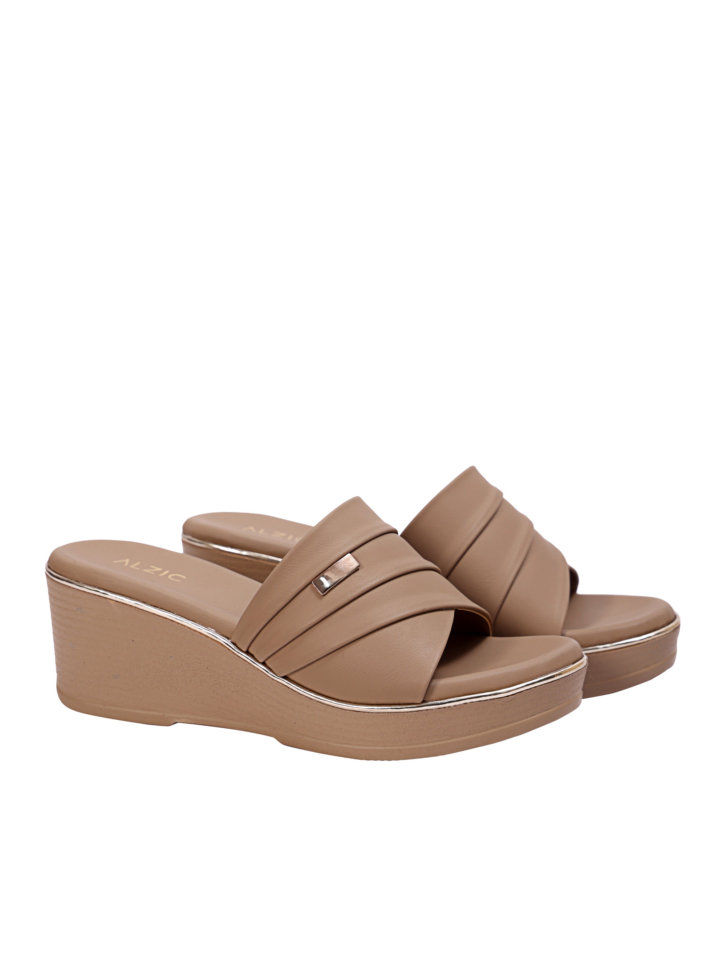 LuxeEase Caramel Beige Comfort Wedge Slides