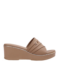 LuxeEase Caramel Beige Comfort Wedge Slides
