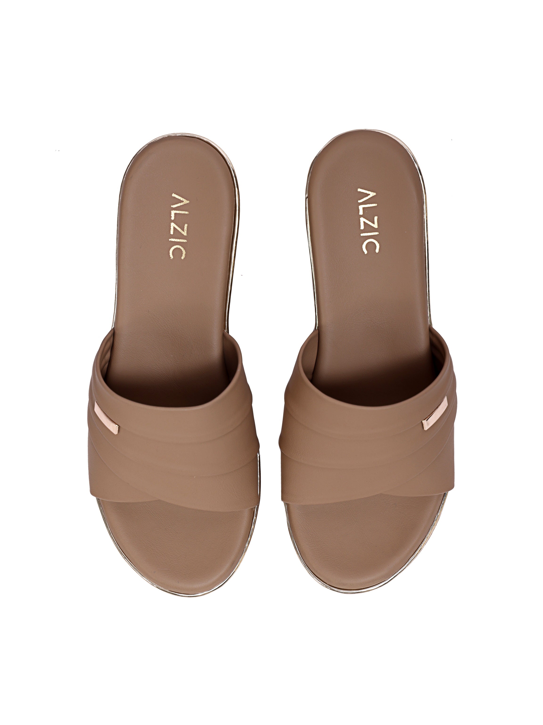 LuxeEase Caramel Beige Comfort Wedge Slides
