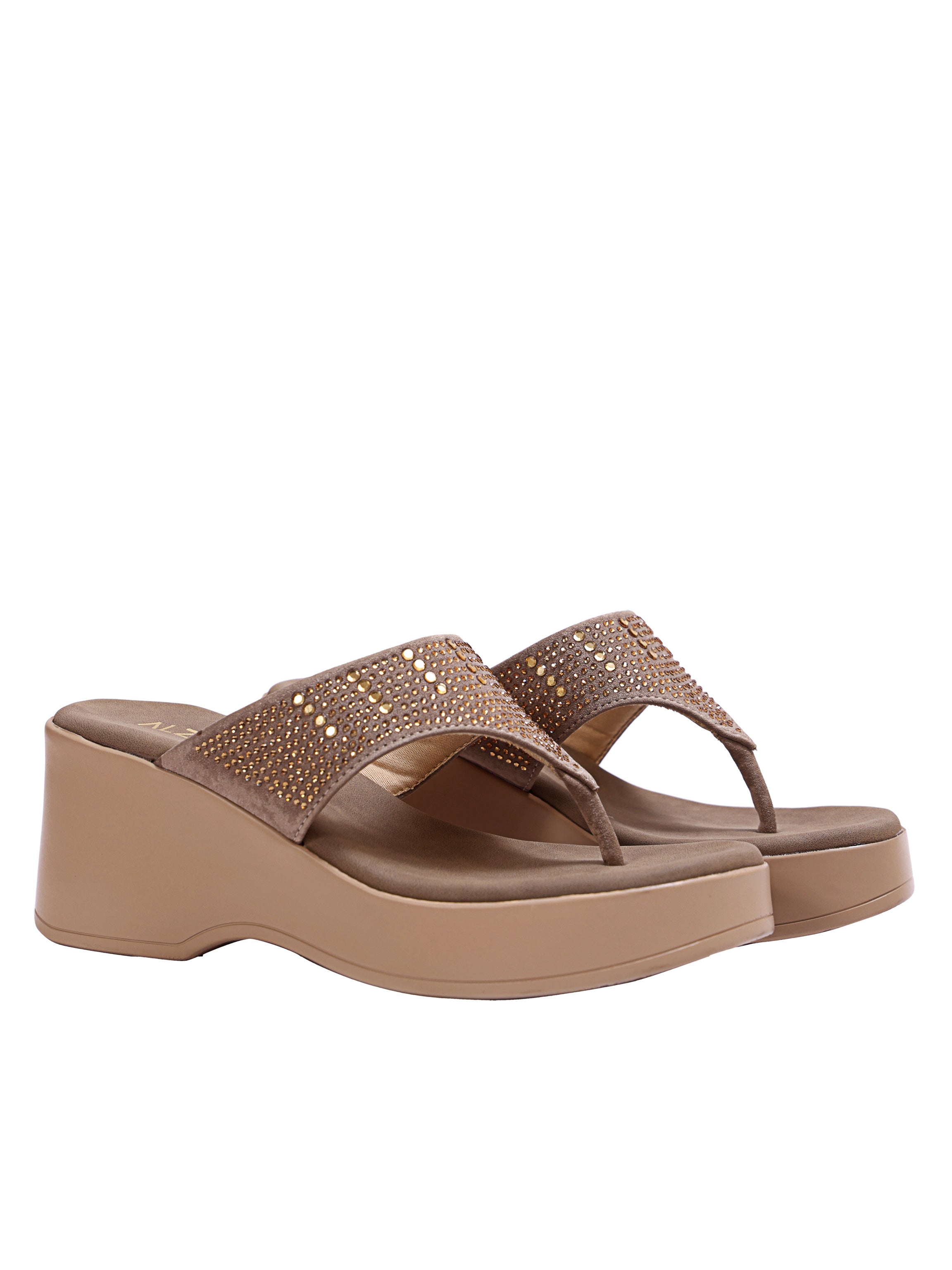 Golden Mocha Sparkle Wedge Toe-Ring Sandals