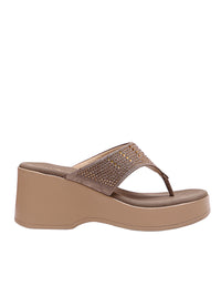 Golden Mocha Sparkle Wedge Toe-Ring Sandals