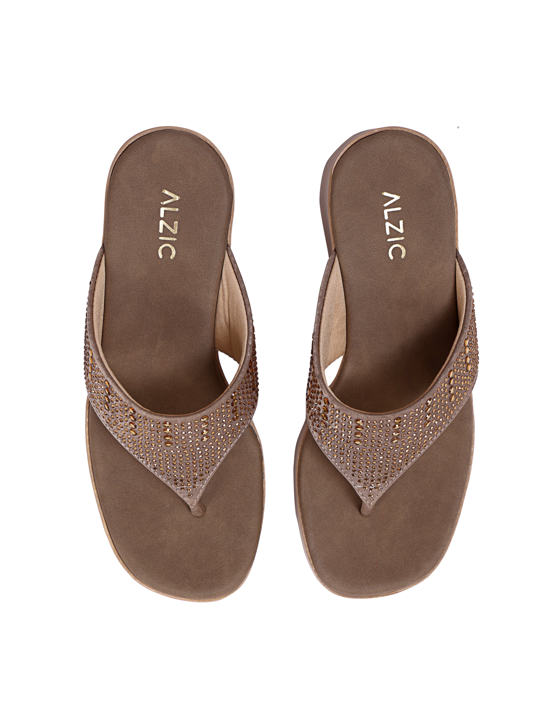 Golden Mocha Sparkle Wedge Toe-Ring Sandals
