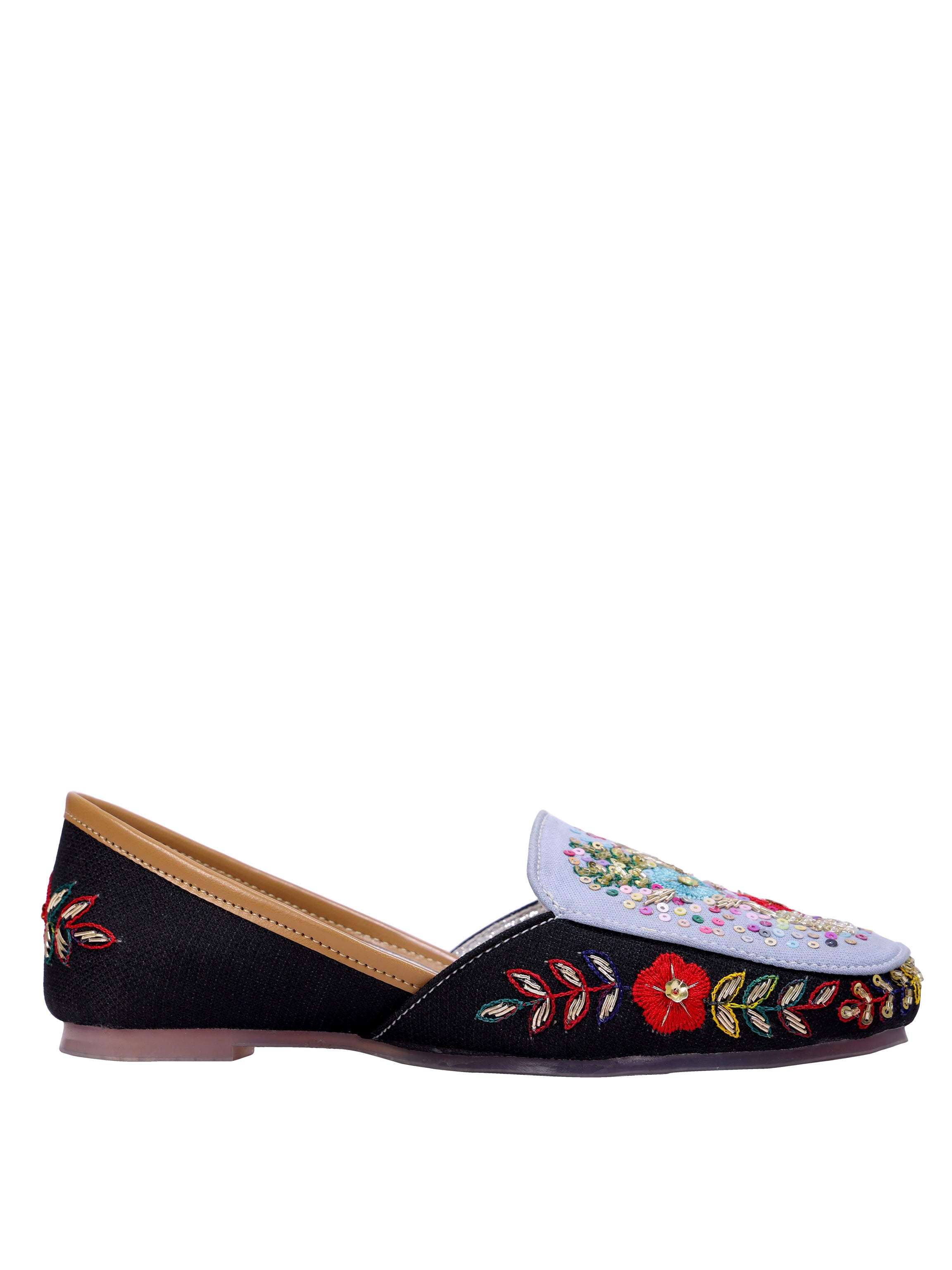 Gulbahaar Black Floral Hand-Embroidered Juttis