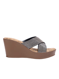 Black Comfort Cross Wedge Sandals