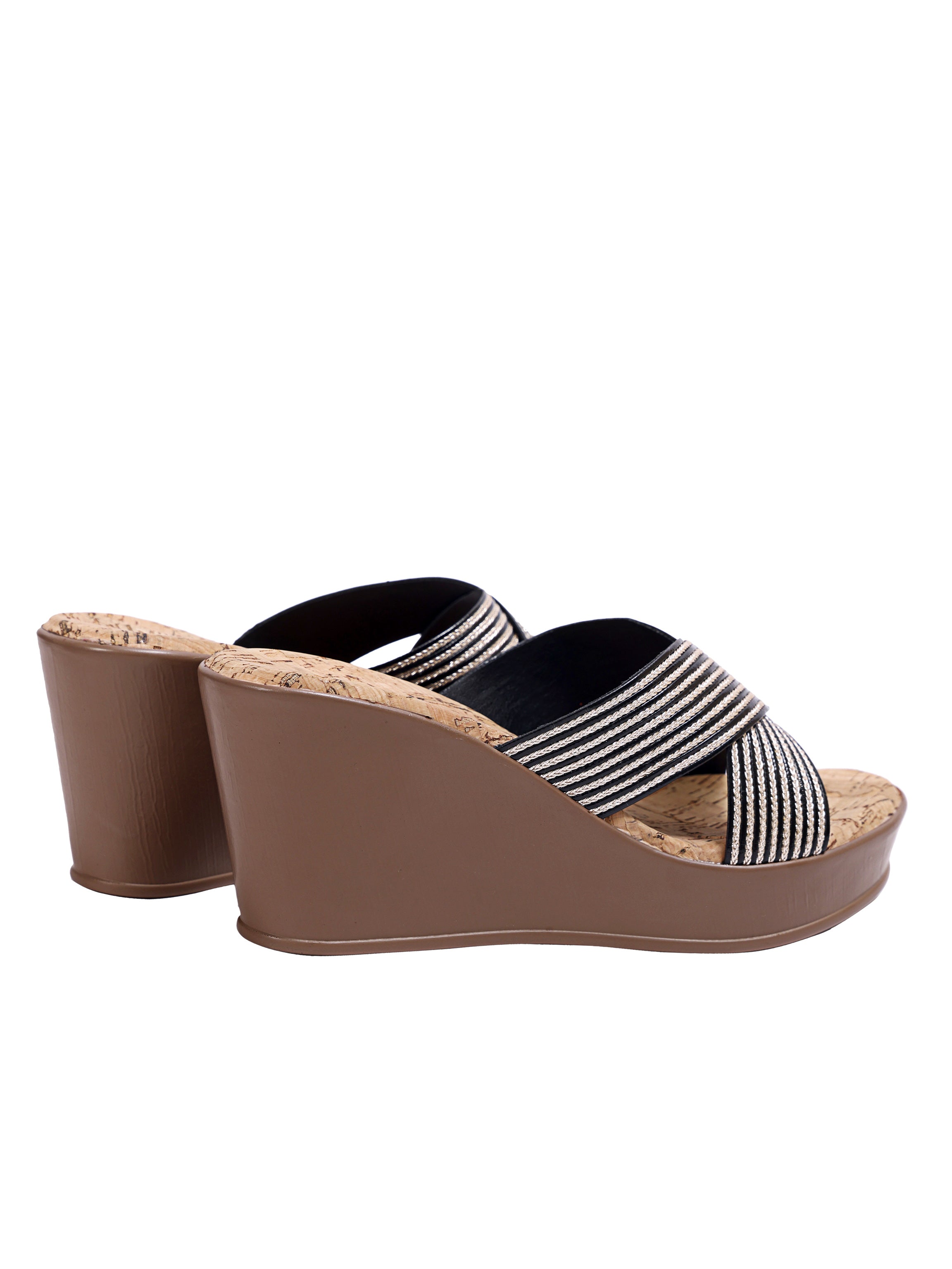 Black Comfort Cross Wedge Sandals