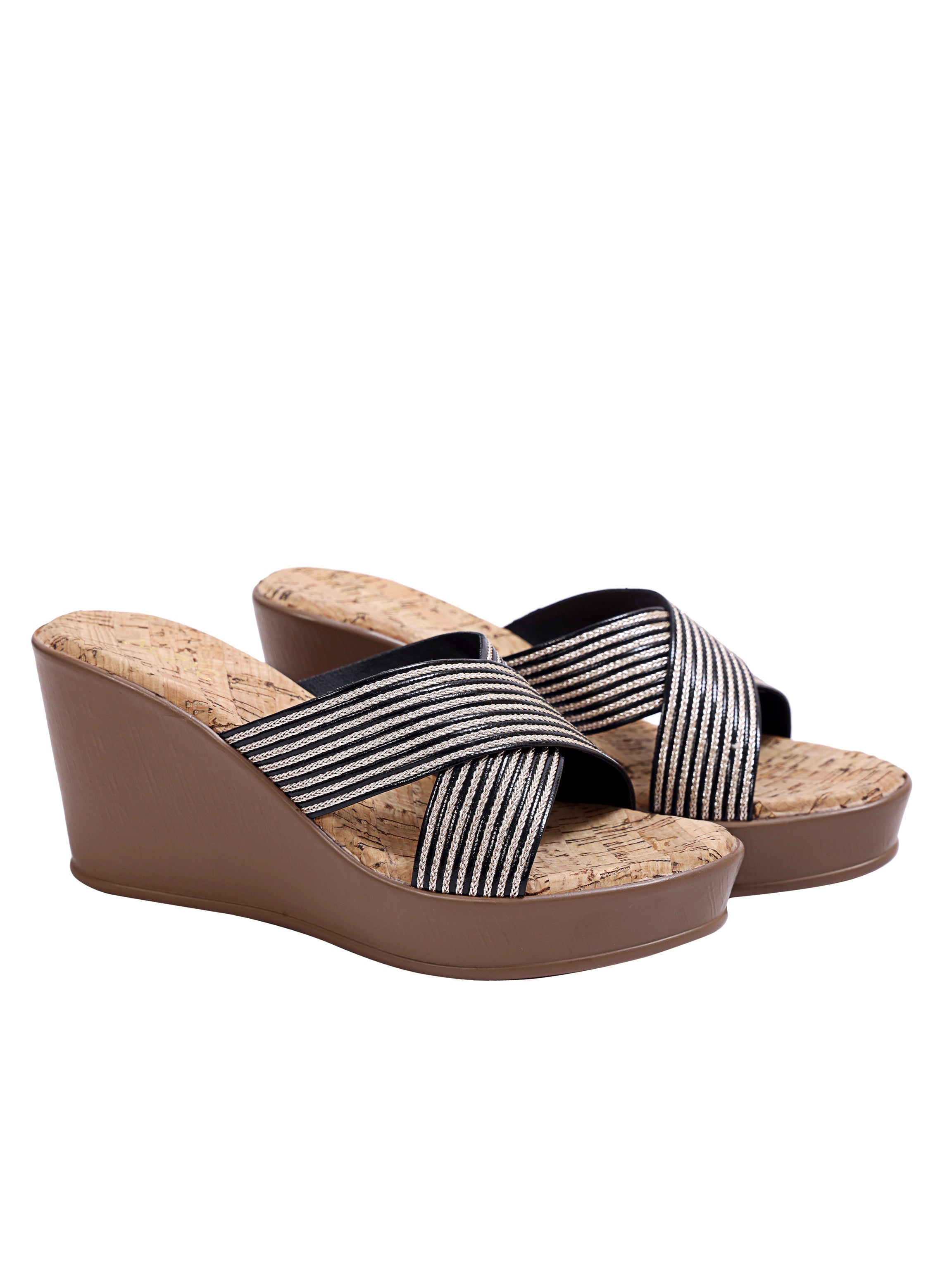 Black Comfort Cross Wedge Sandals