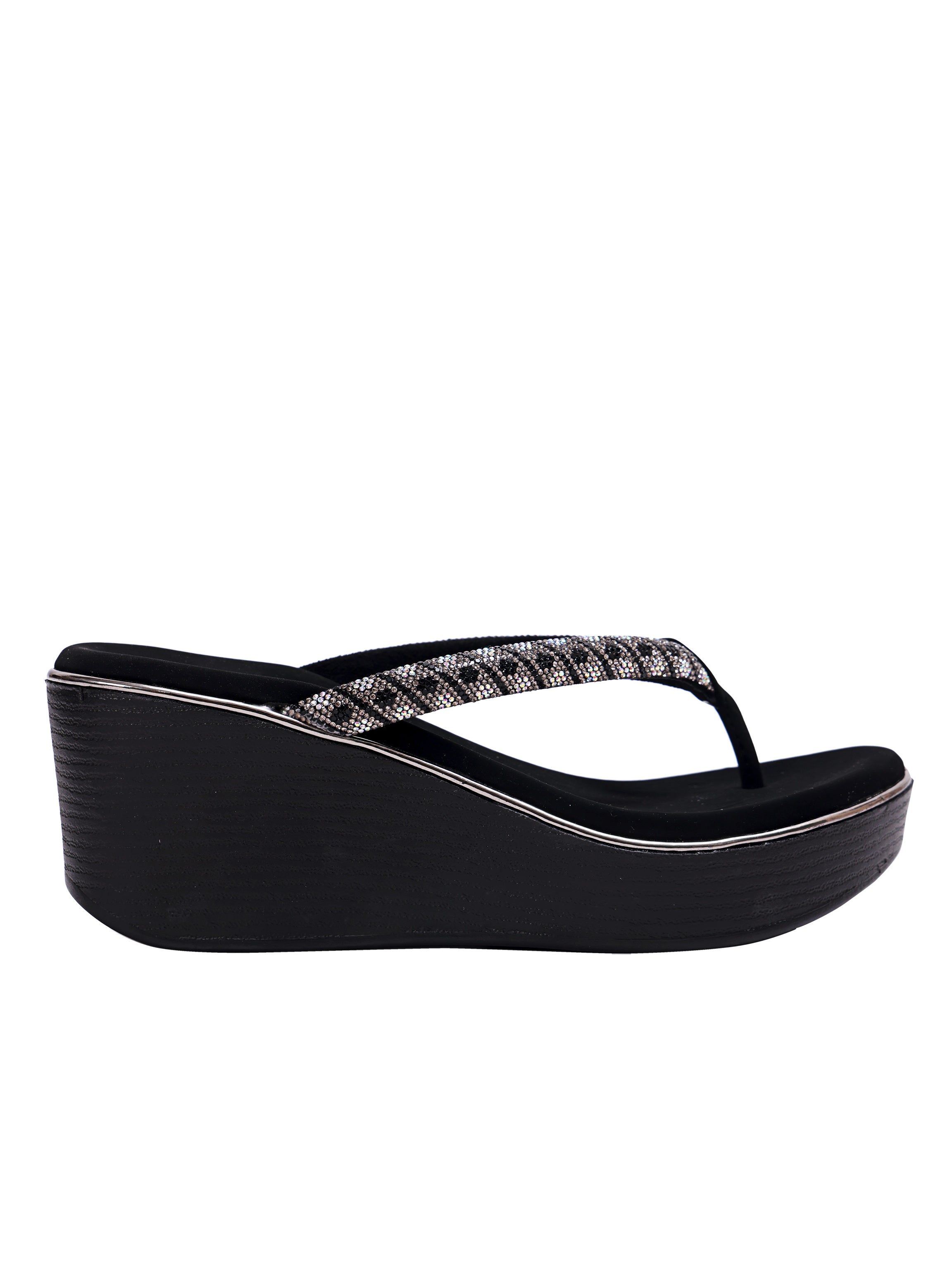 Black Sparkle Wedge Toe-Ring Sandals