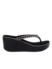 Black Sparkle Wedge Toe-Ring Sandals