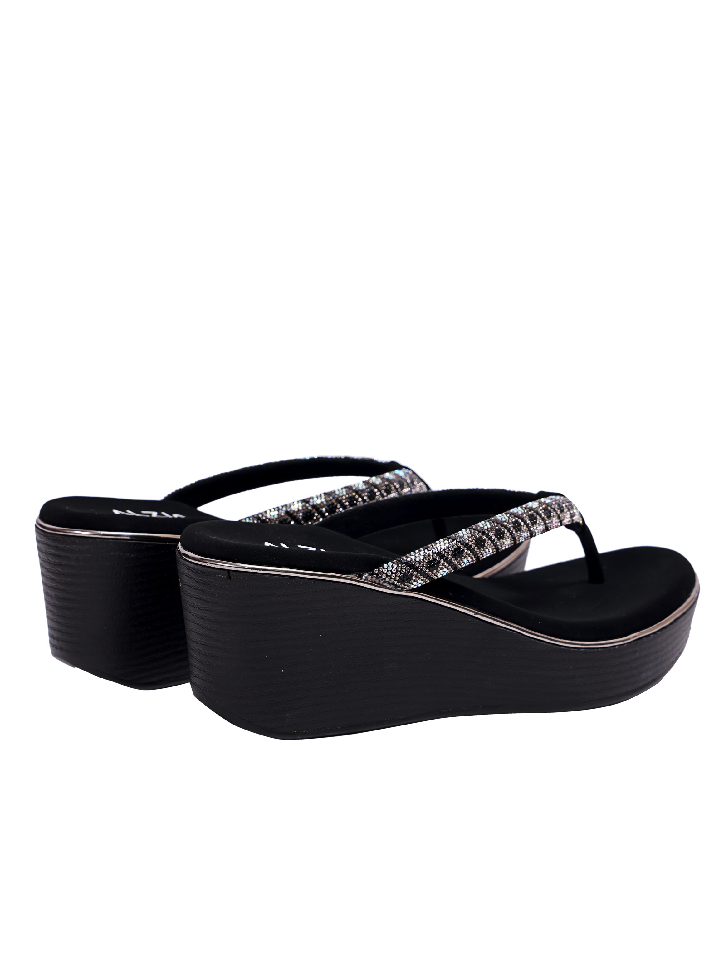 Black Sparkle Wedge Toe-Ring Sandals
