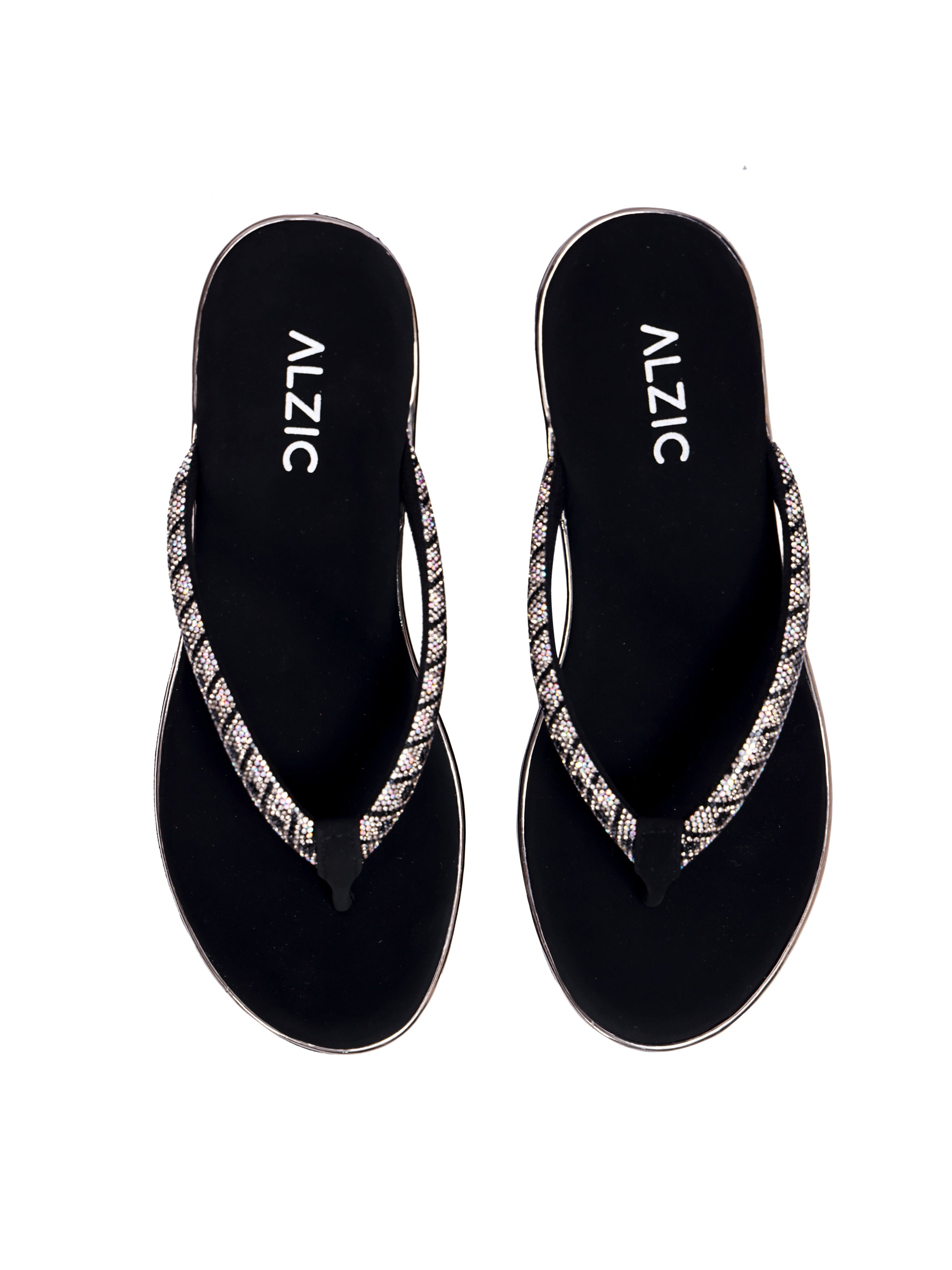 Black Sparkle Wedge Toe-Ring Sandals