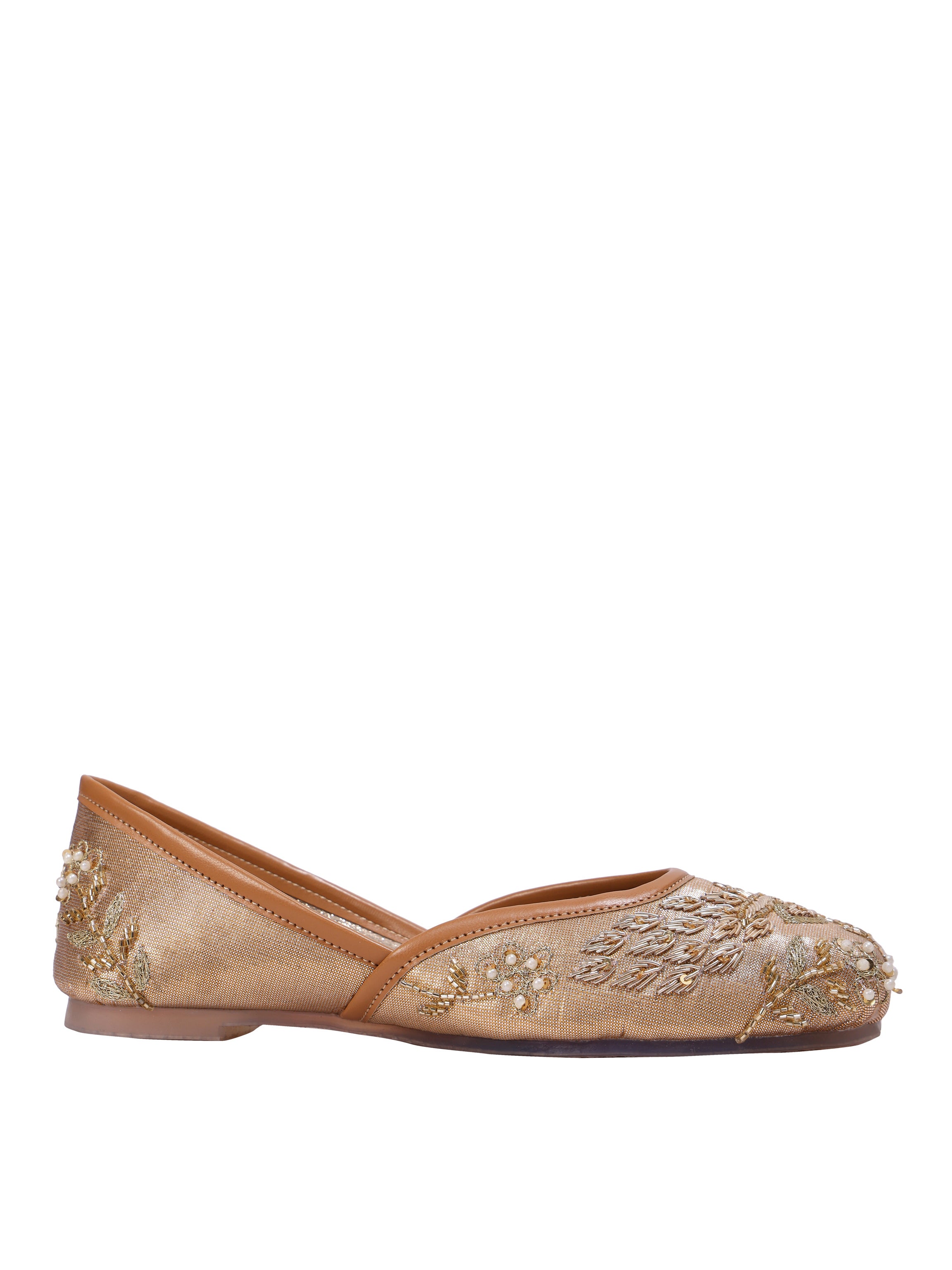 Noor Champagne Gold Hand-Embroidered Juttis