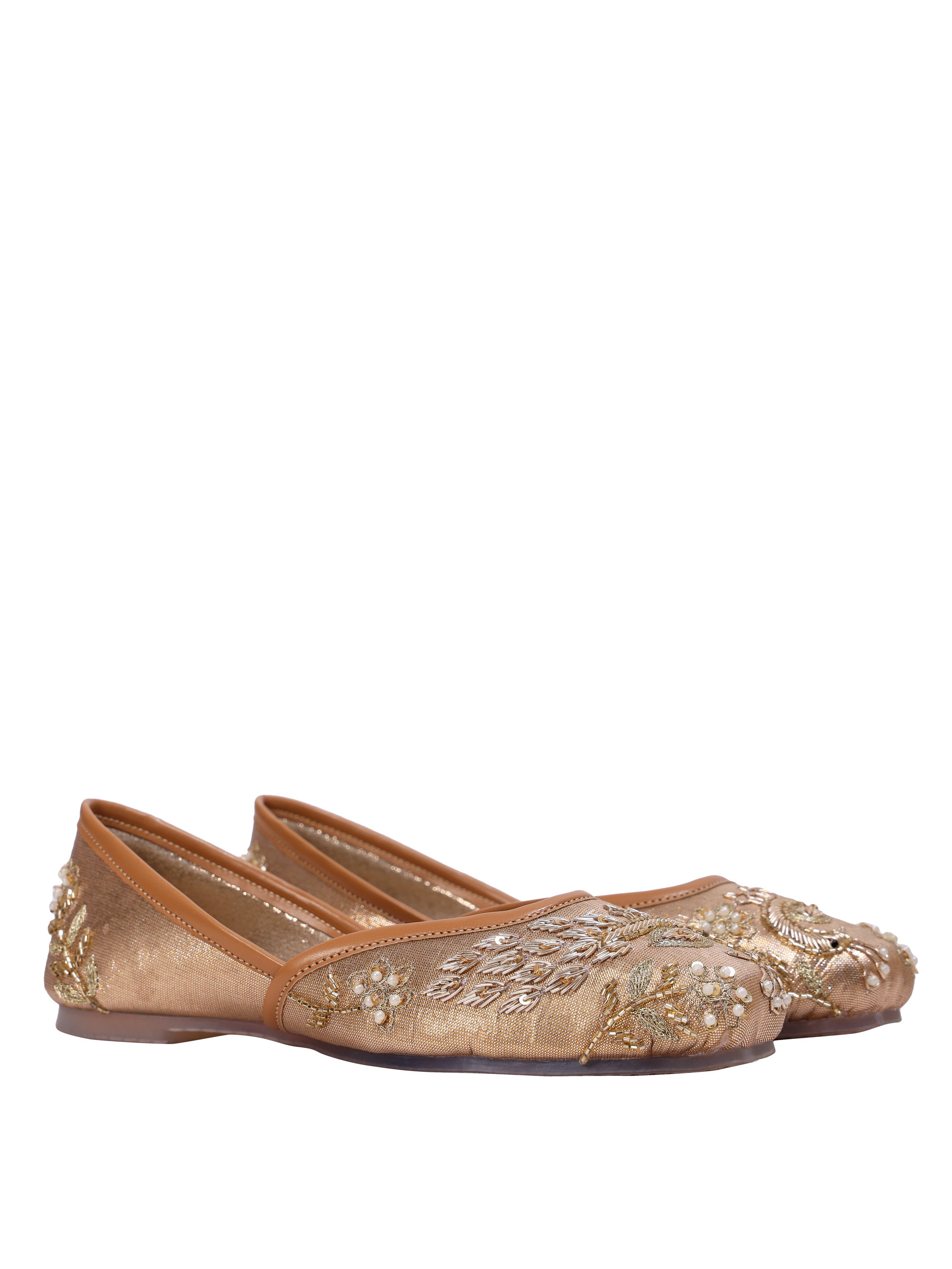 Noor Champagne Gold Hand-Embroidered Juttis