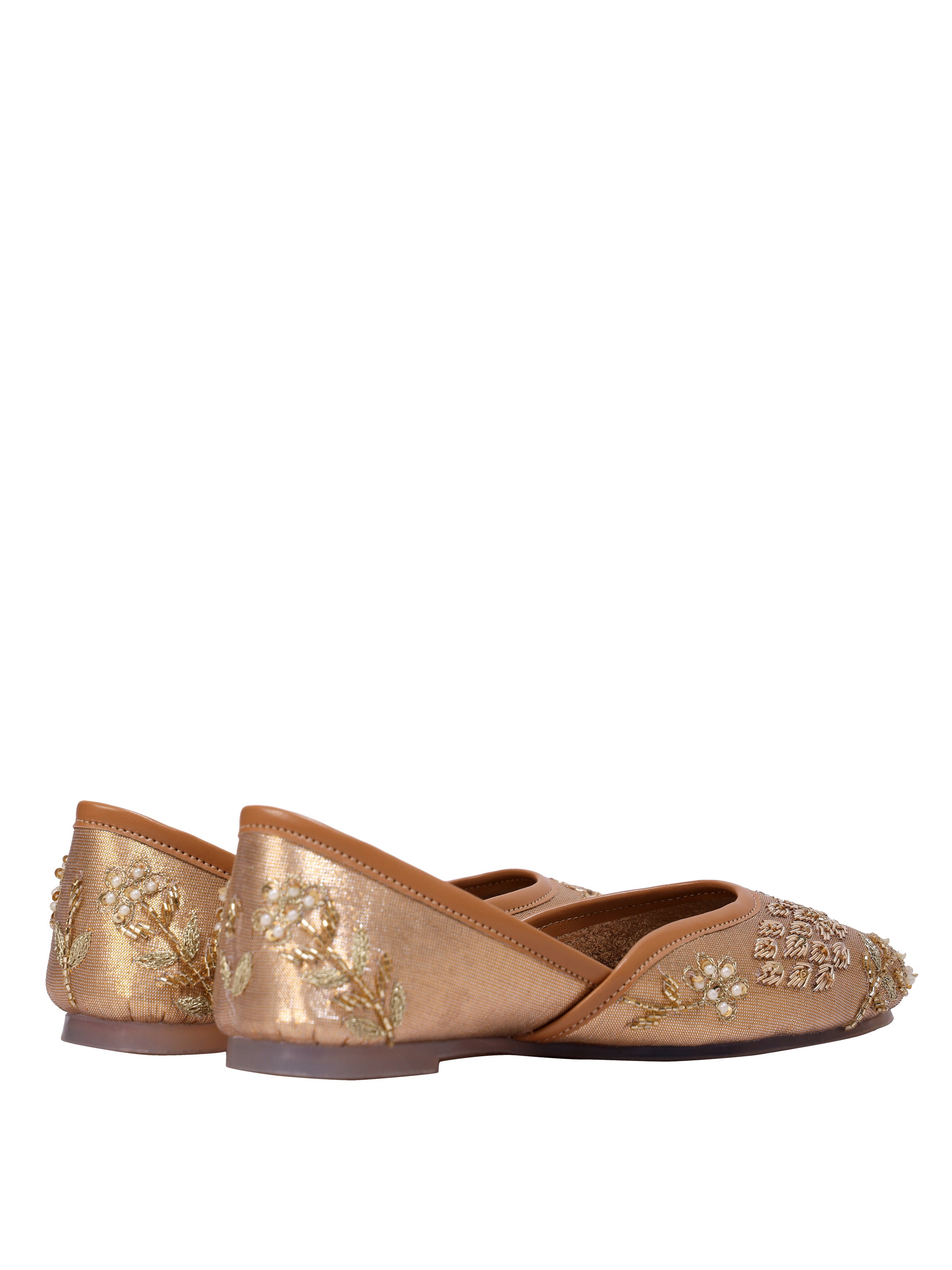 Noor Champagne Gold Hand-Embroidered Juttis