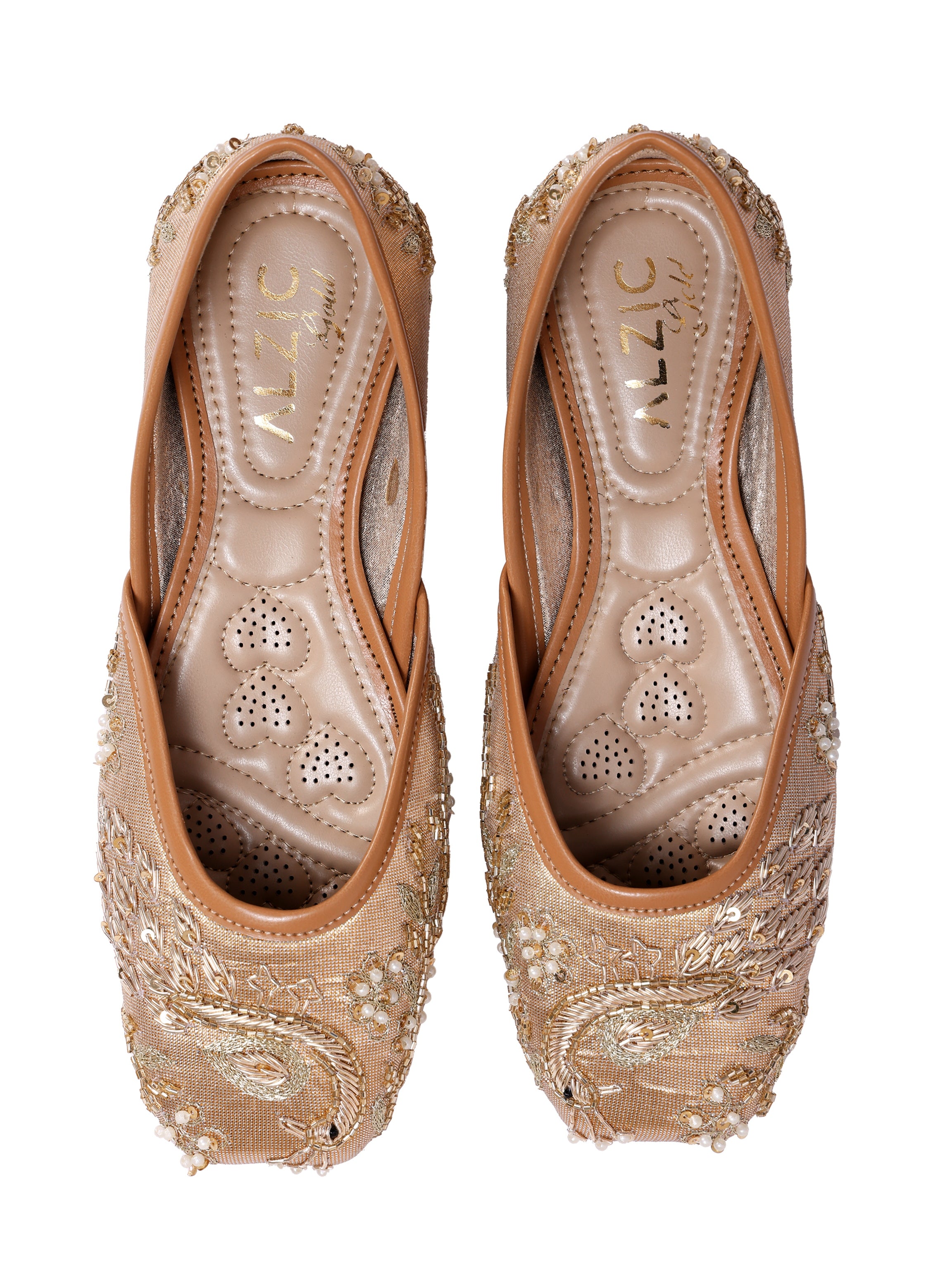 Noor Champagne Gold Hand-Embroidered Juttis