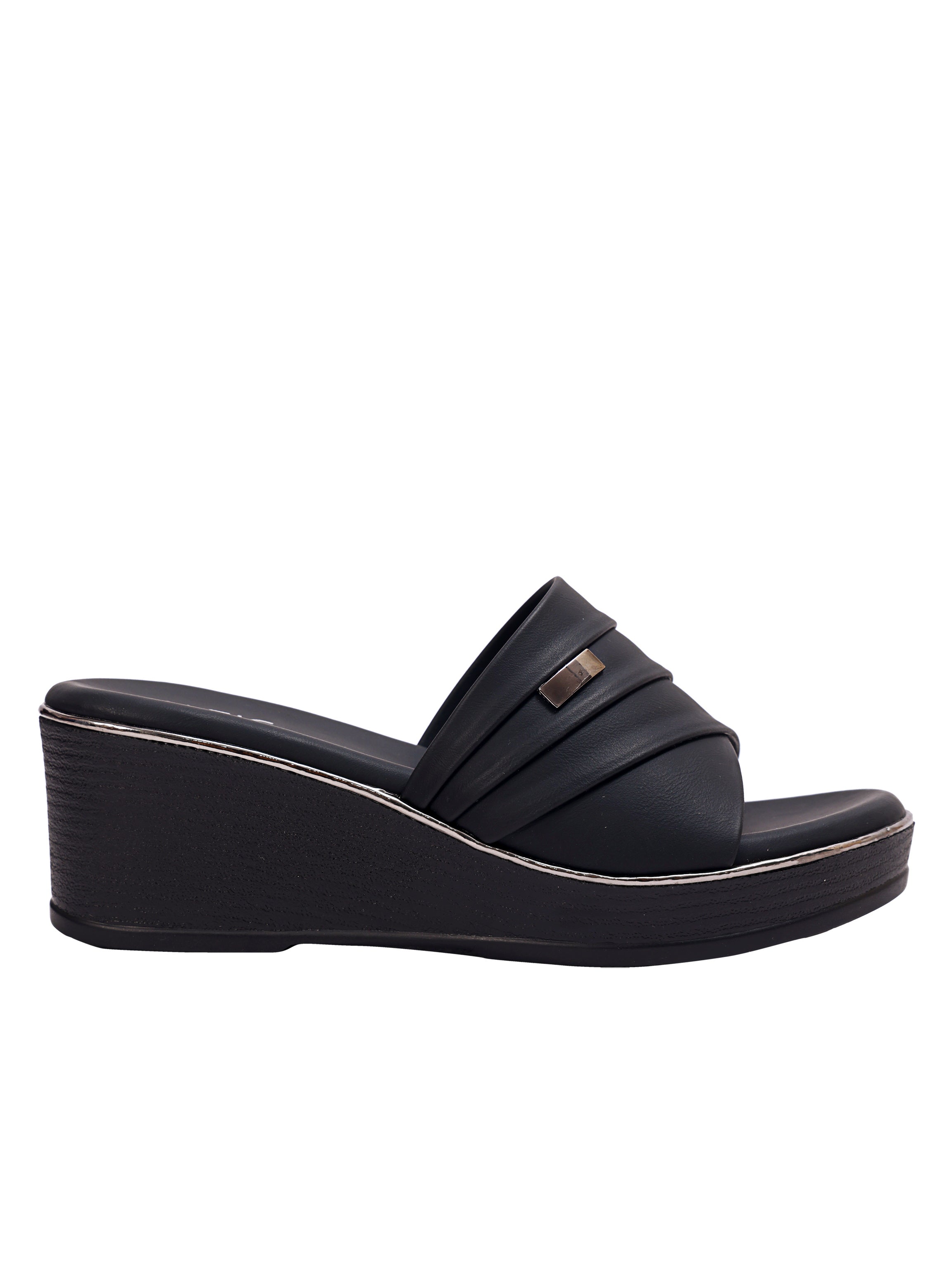 LuxeEase Midnight Black Comfort Wedge Slides