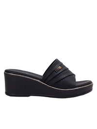 LuxeEase Midnight Black Comfort Wedge Slides