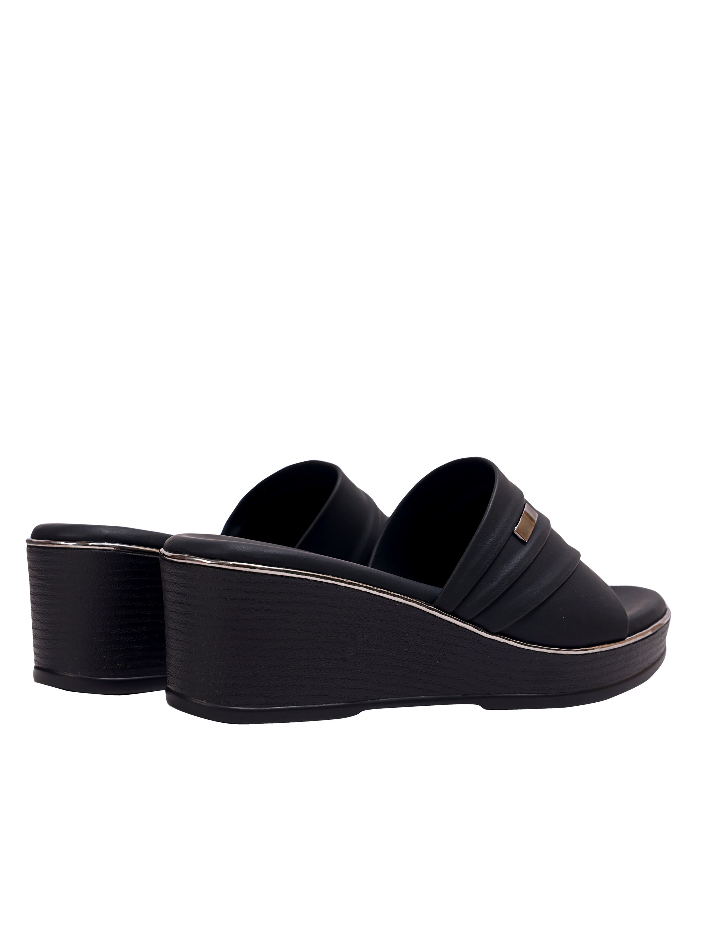 LuxeEase Midnight Black Comfort Wedge Slides