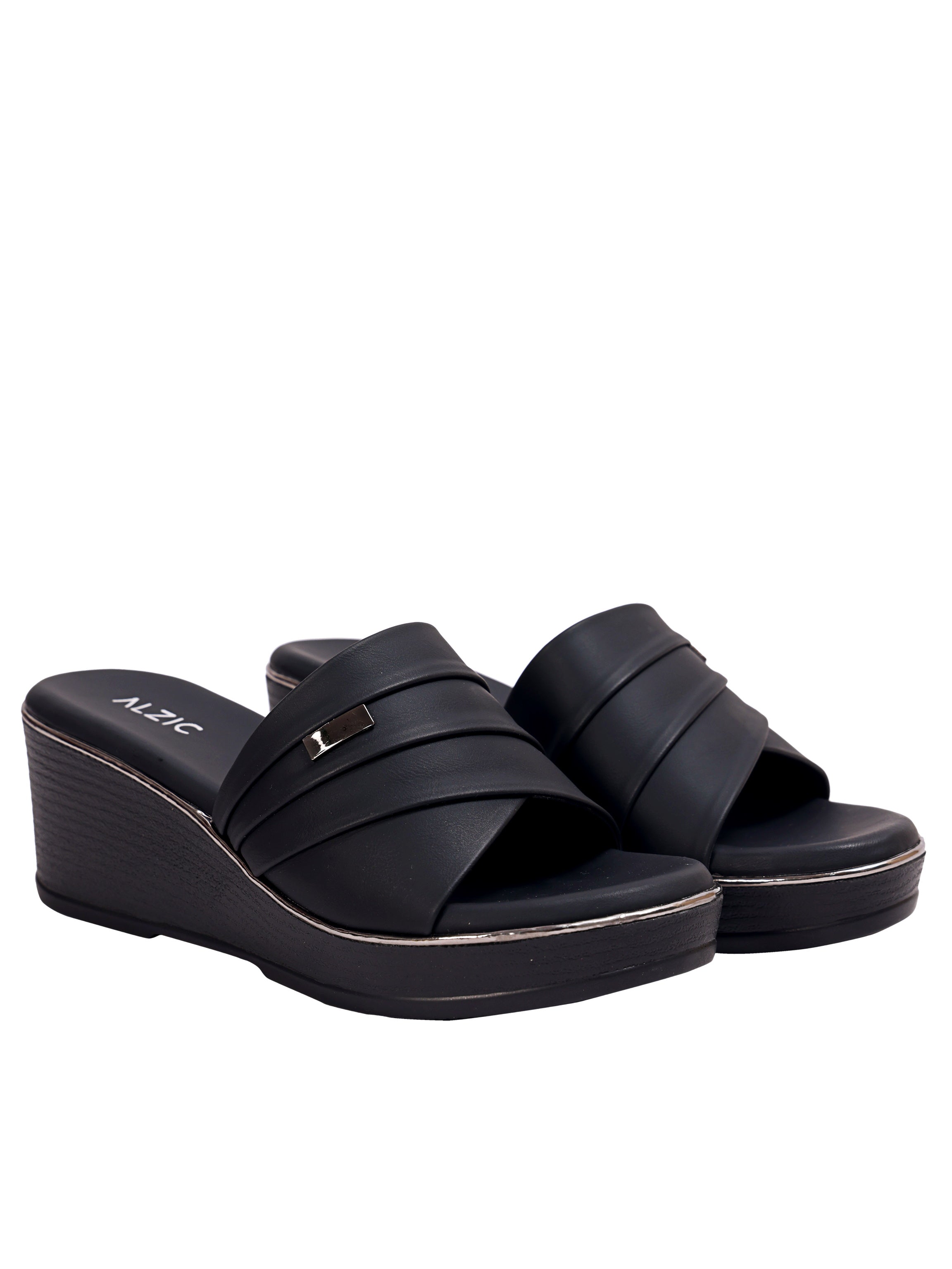LuxeEase Midnight Black Comfort Wedge Slides