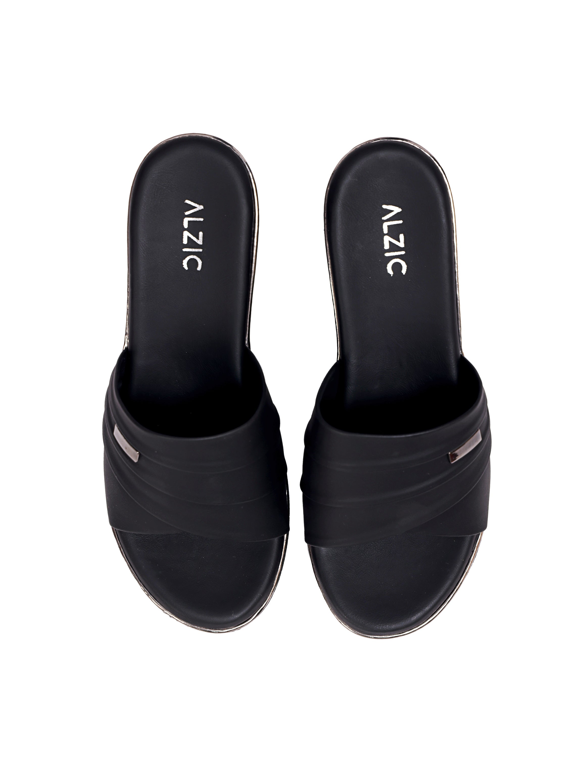 LuxeEase Midnight Black Comfort Wedge Slides