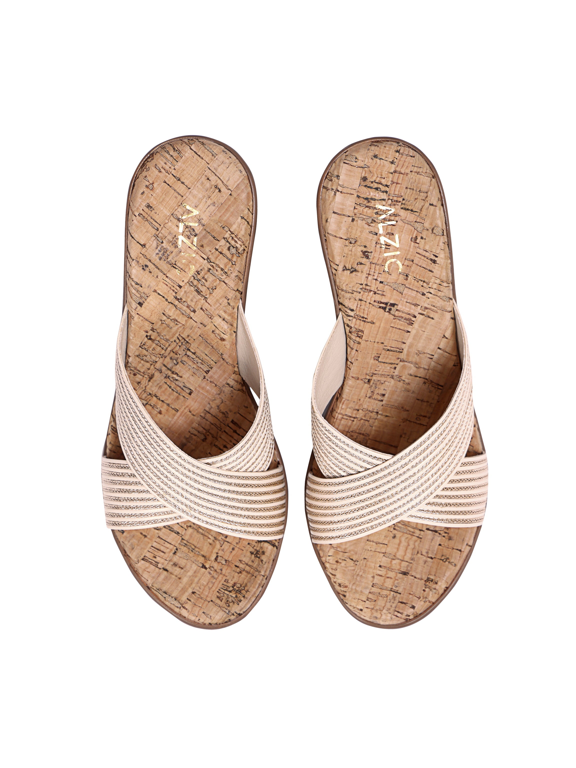 Beige Comfort Cross Wedge Sandals