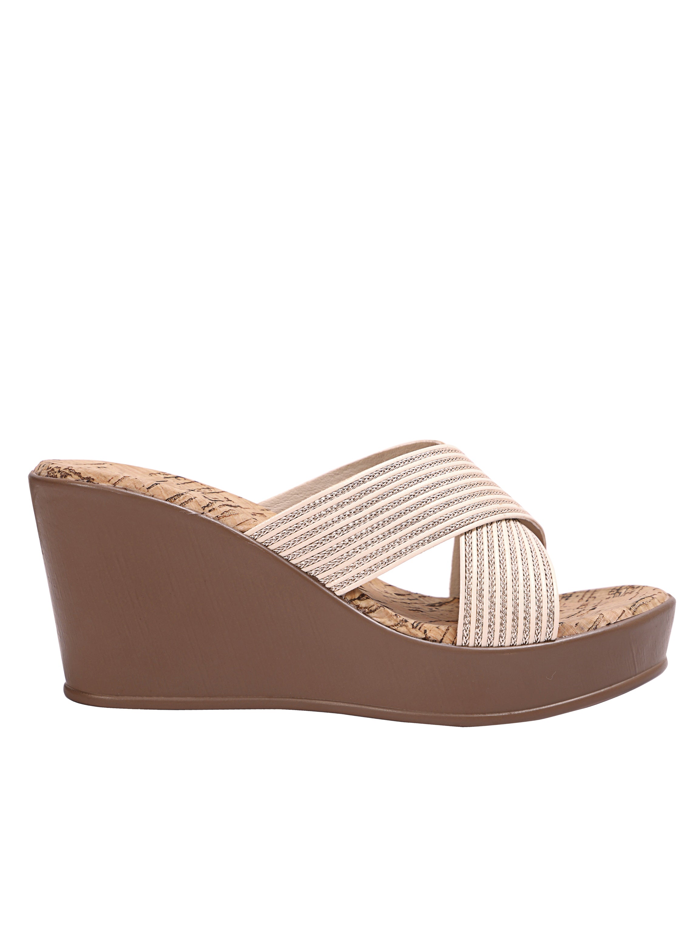 Beige Comfort Cross Wedge Sandals