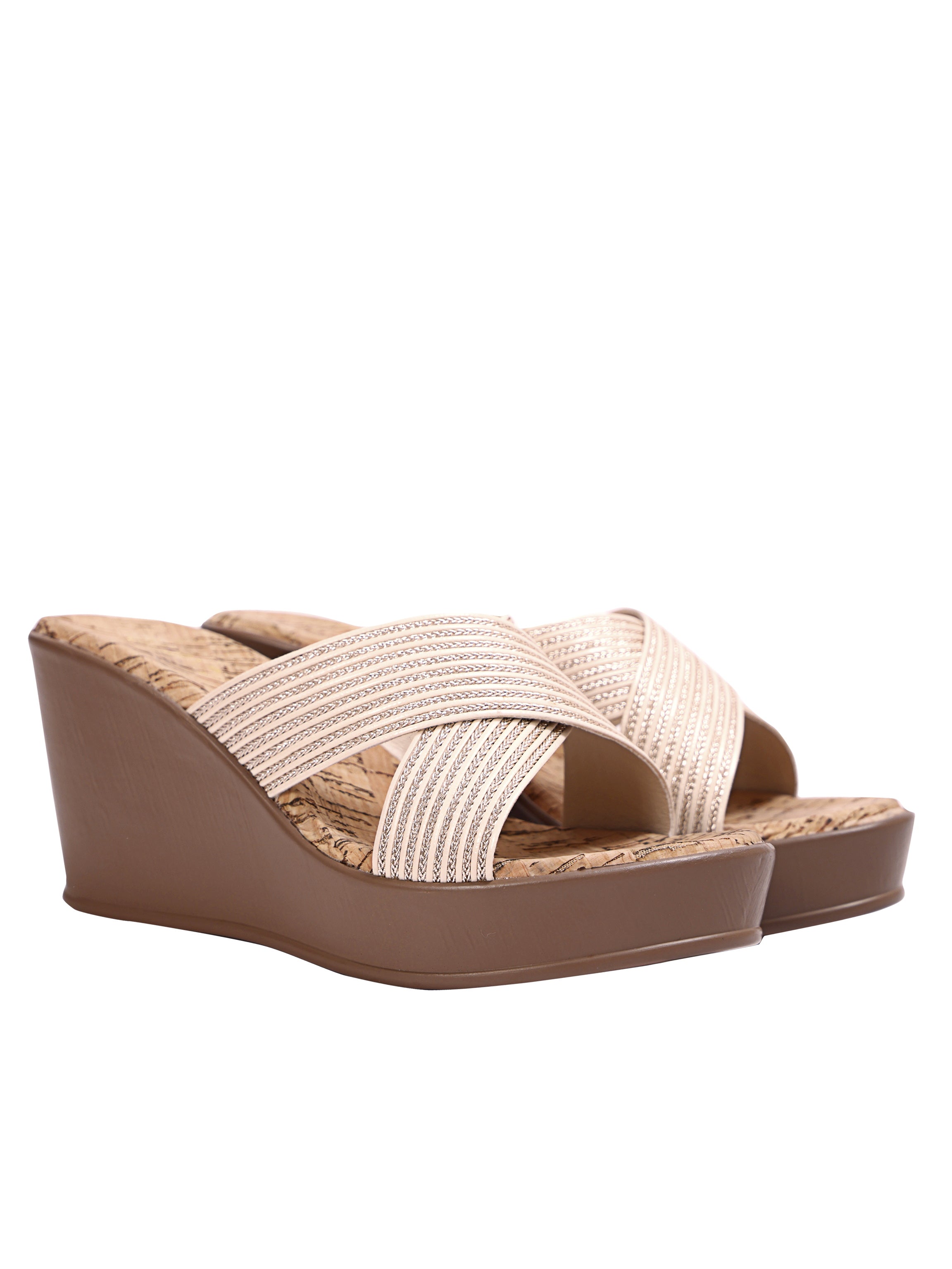 Beige Comfort Cross Wedge Sandals