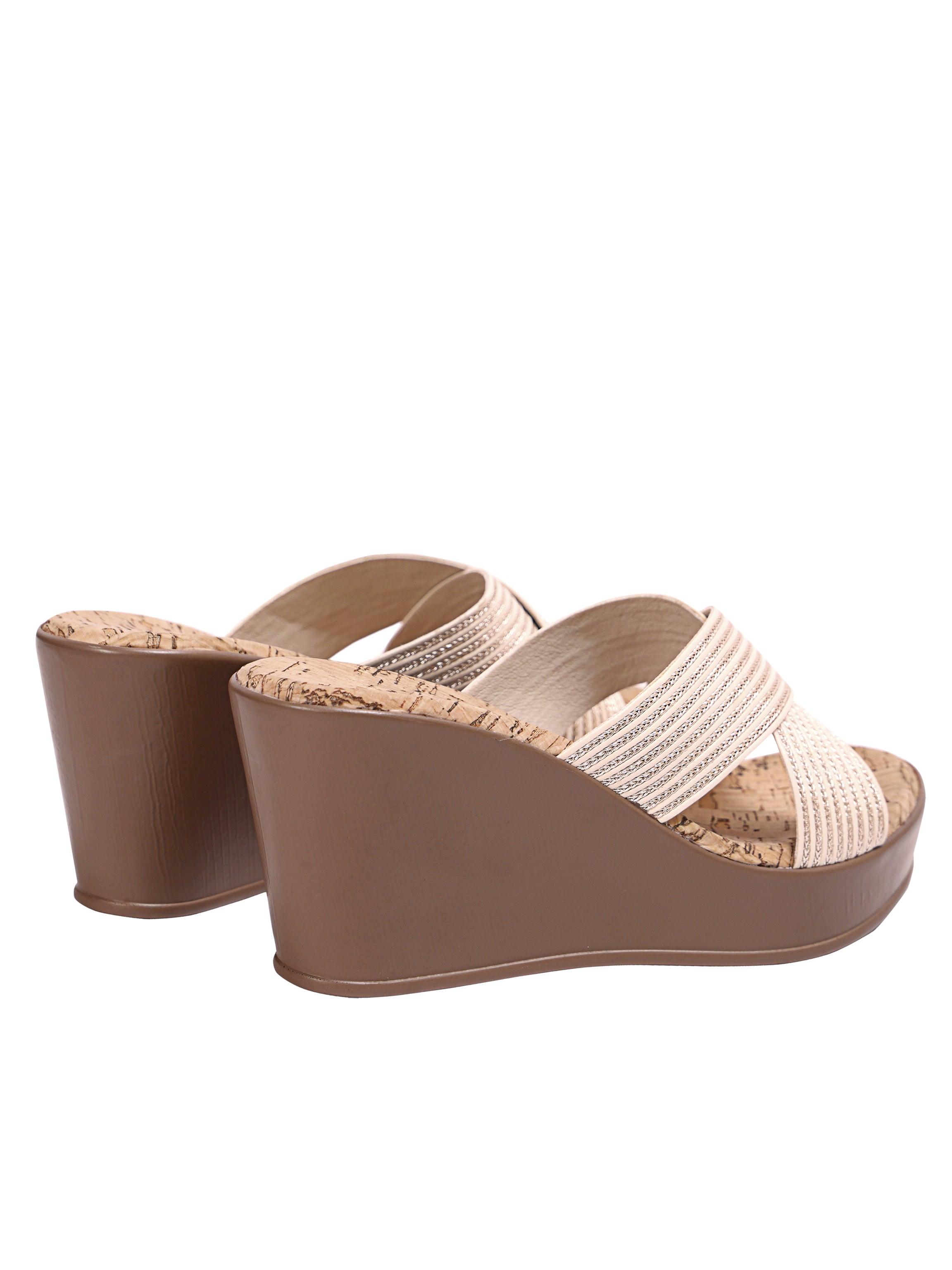 Beige Comfort Cross Wedge Sandals