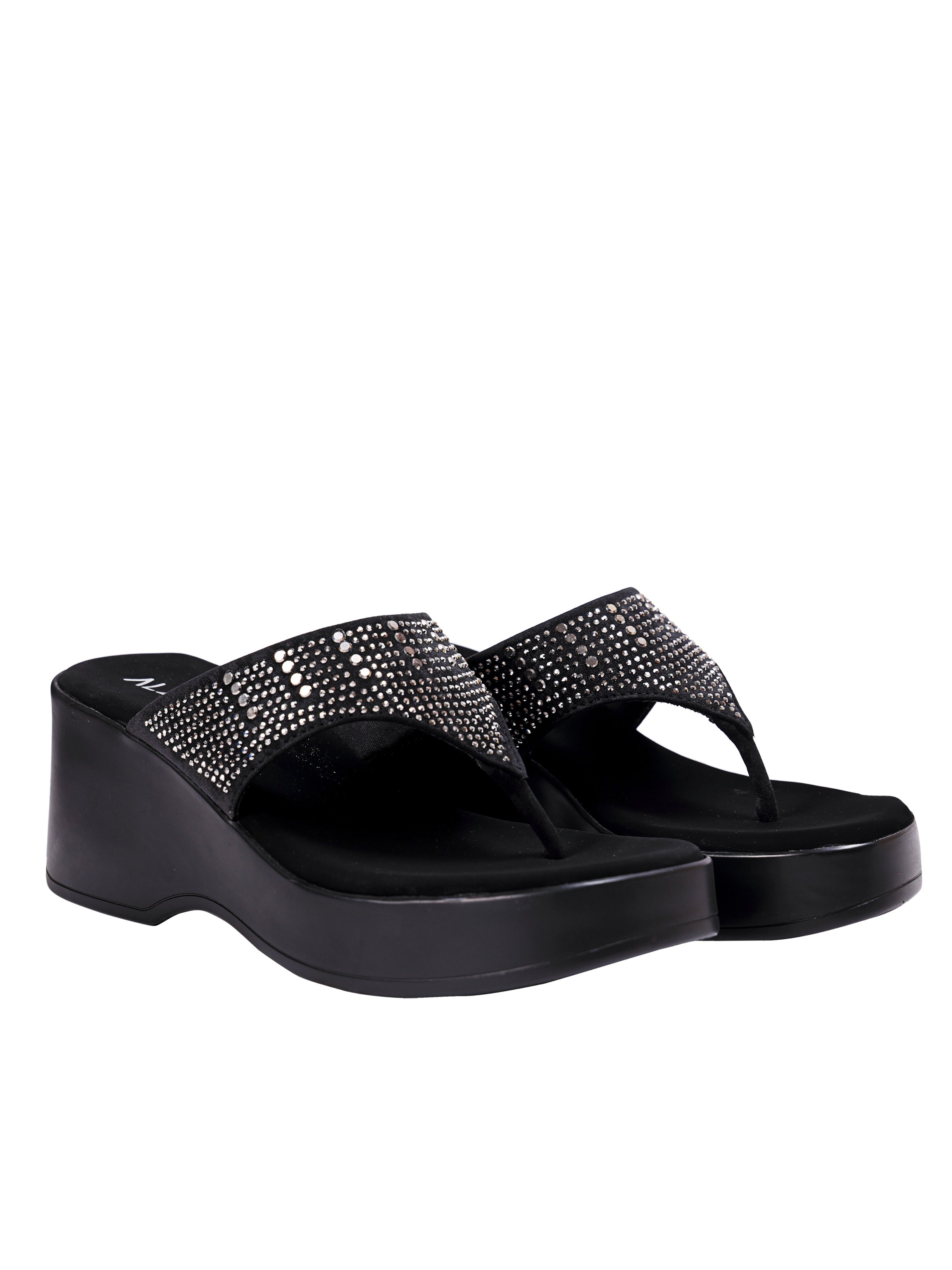 Midnight Sparkle Wedge Toe Ring Sandals
