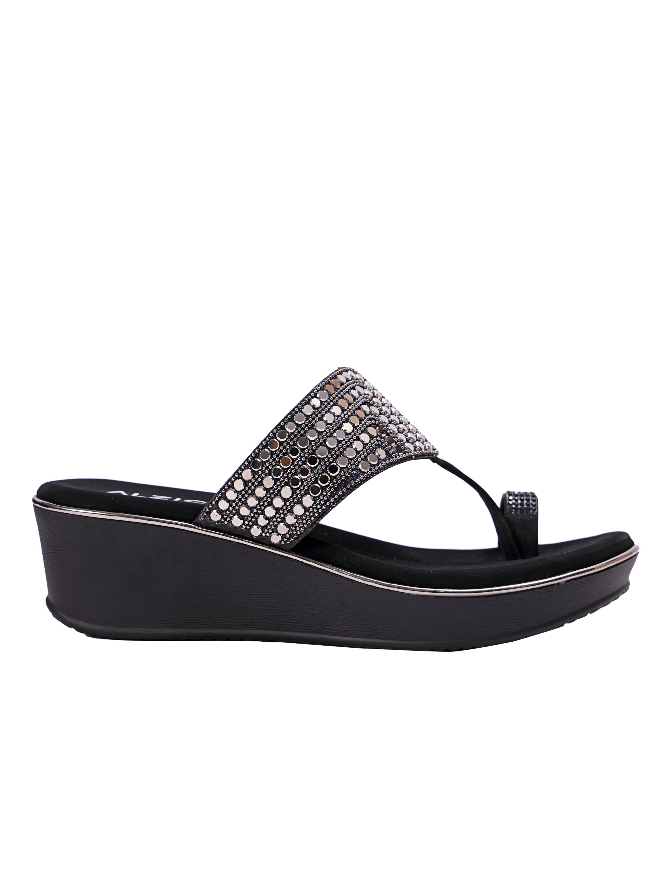 Midnight Sparkle Comfort Wedge Sandals for Womens