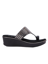 Midnight Sparkle Comfort Wedge Sandals for Womens