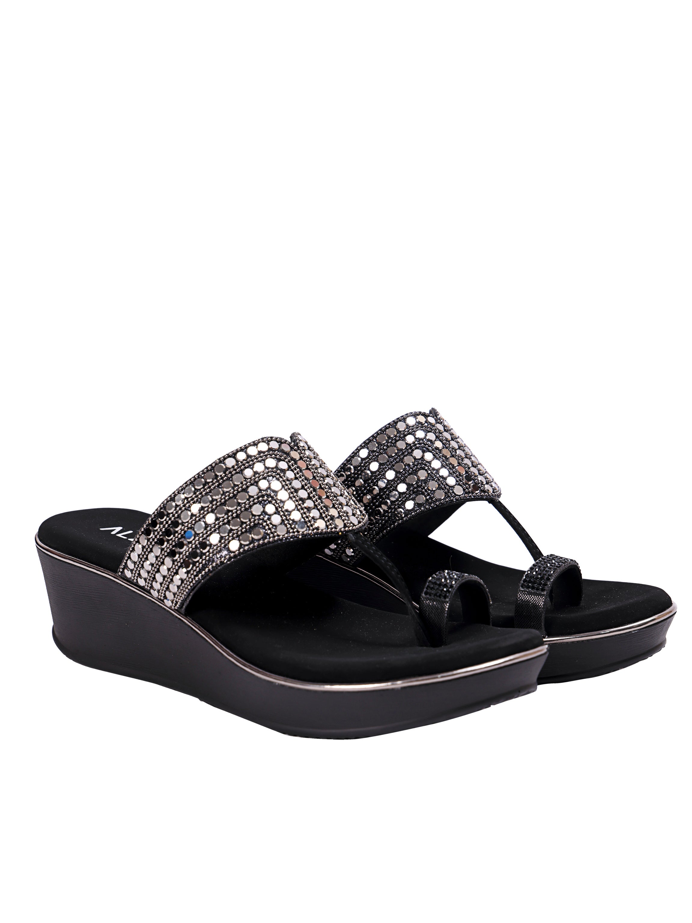 Midnight Sparkle Comfort Wedge Sandals for Womens