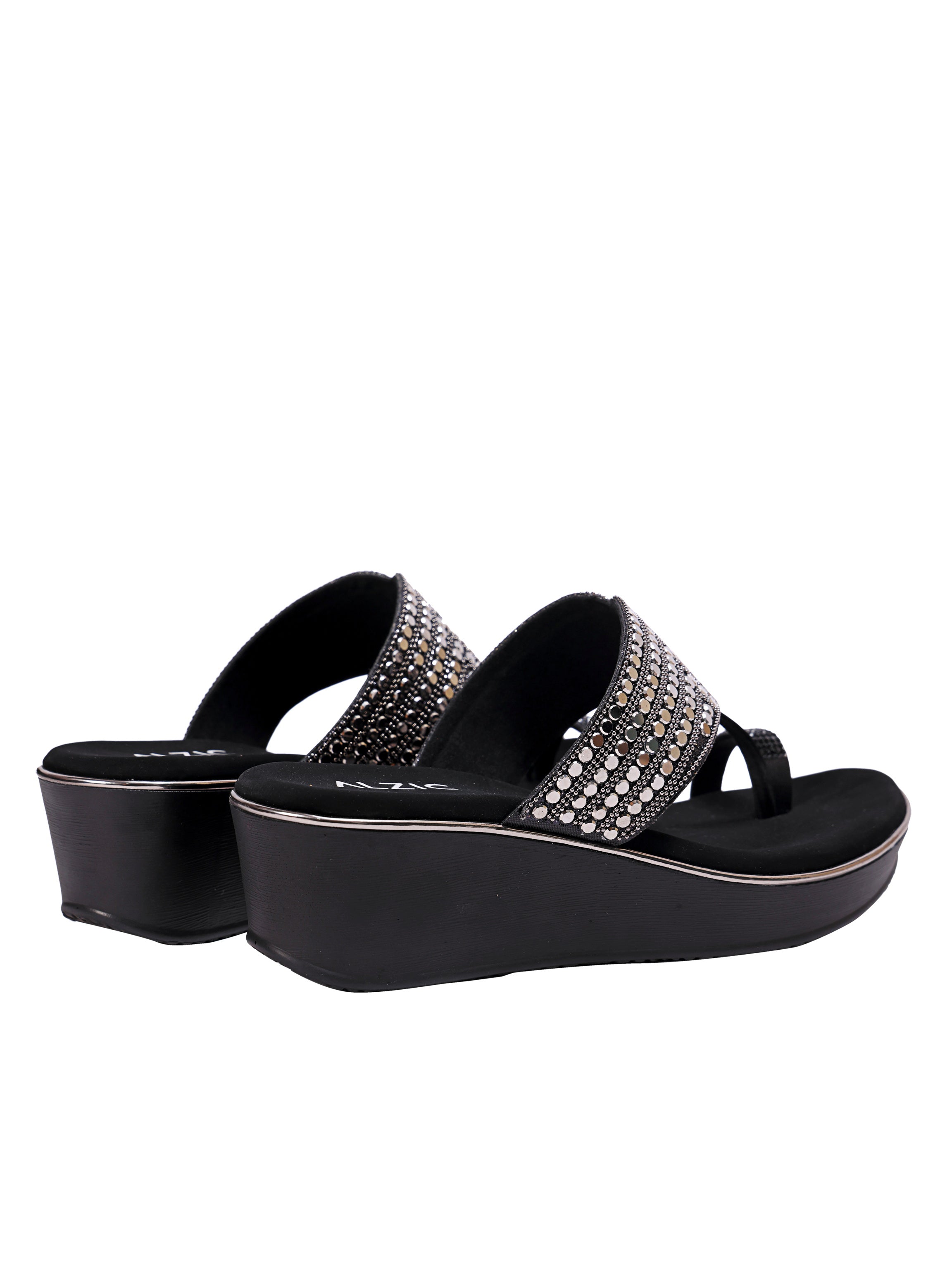Midnight Sparkle Comfort Wedge Sandals for Womens