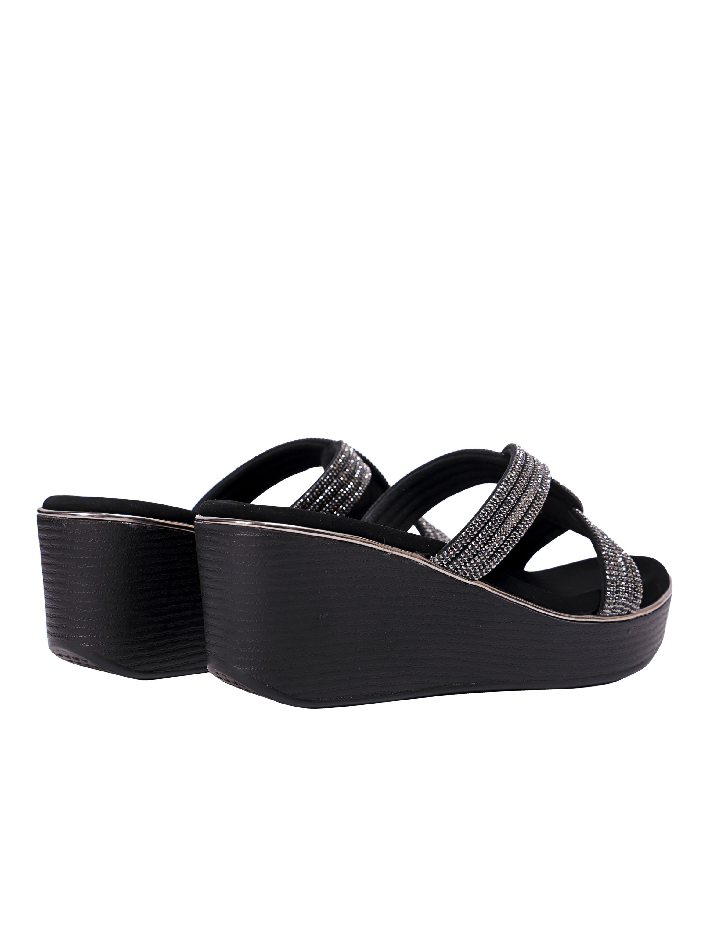 Starluxe Crystal Cross Black Wedge Heels