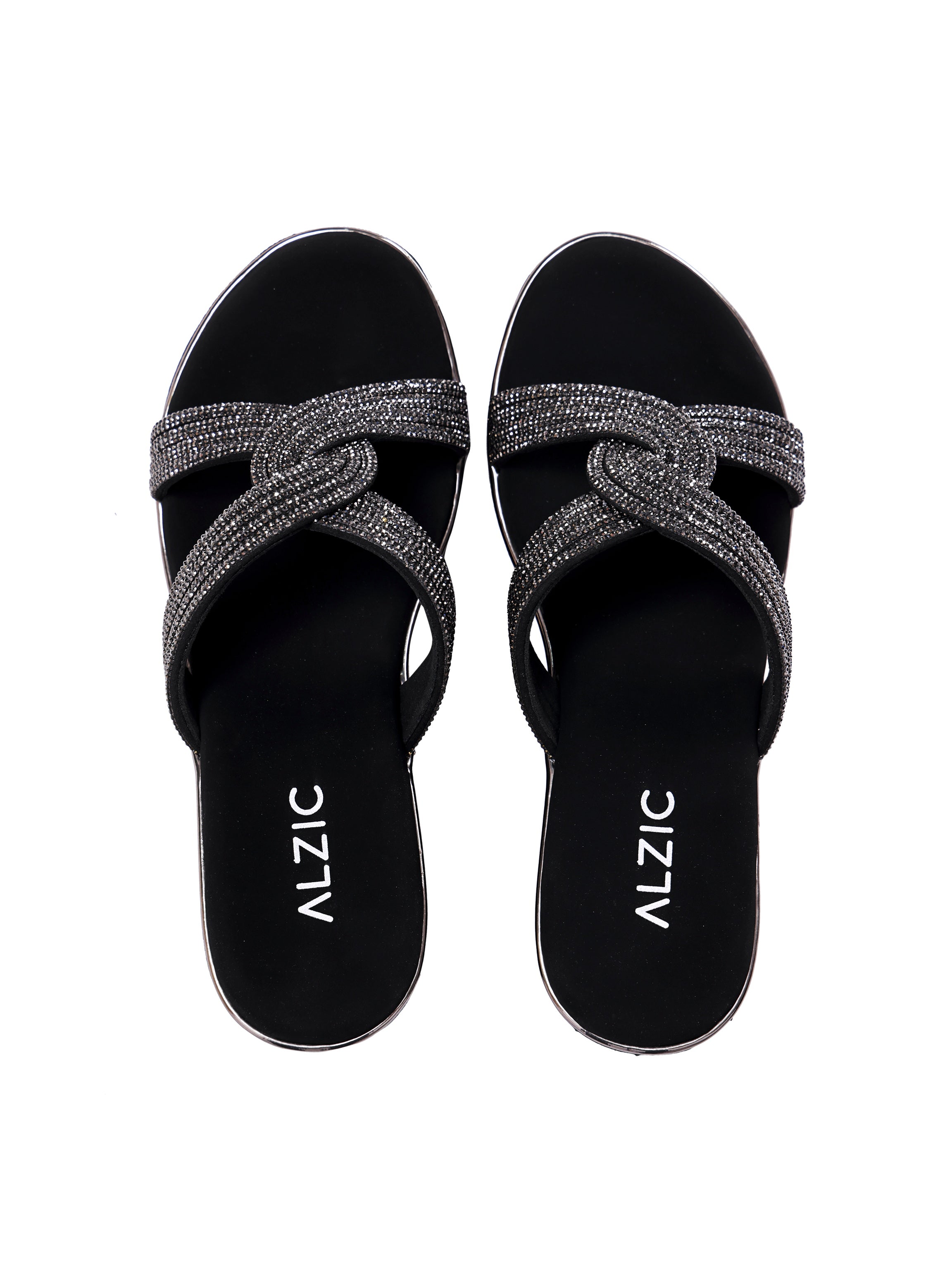 Starluxe Crystal Cross Black Wedge Heels