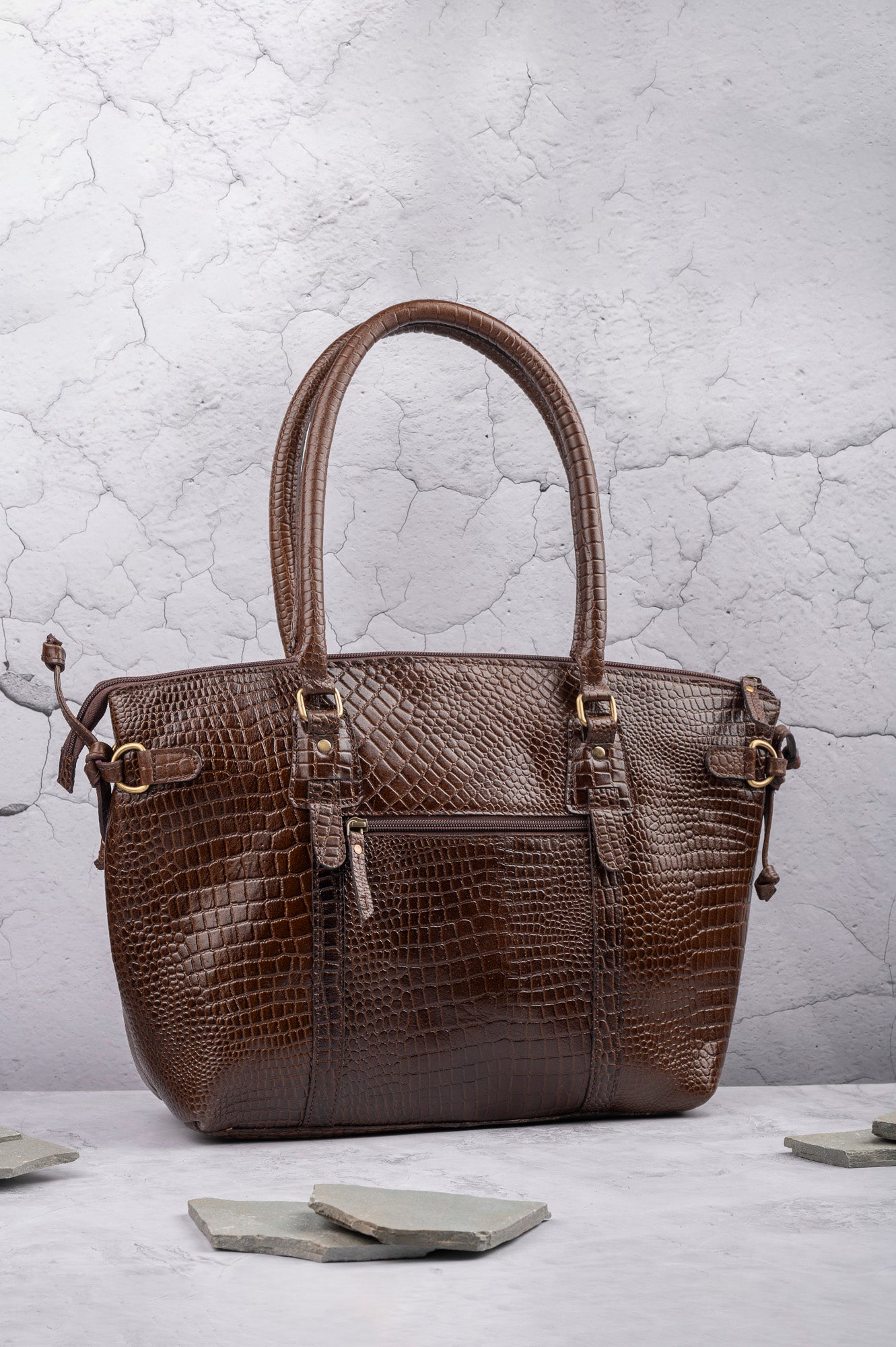 Premium Brown Crocodile-Embossed Leather Tote Bag – Elegant Handbag for Work & Everyday Use