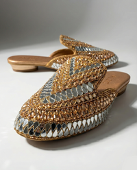 Rose Gold Mirror-Work Embellished Ethnic Slides