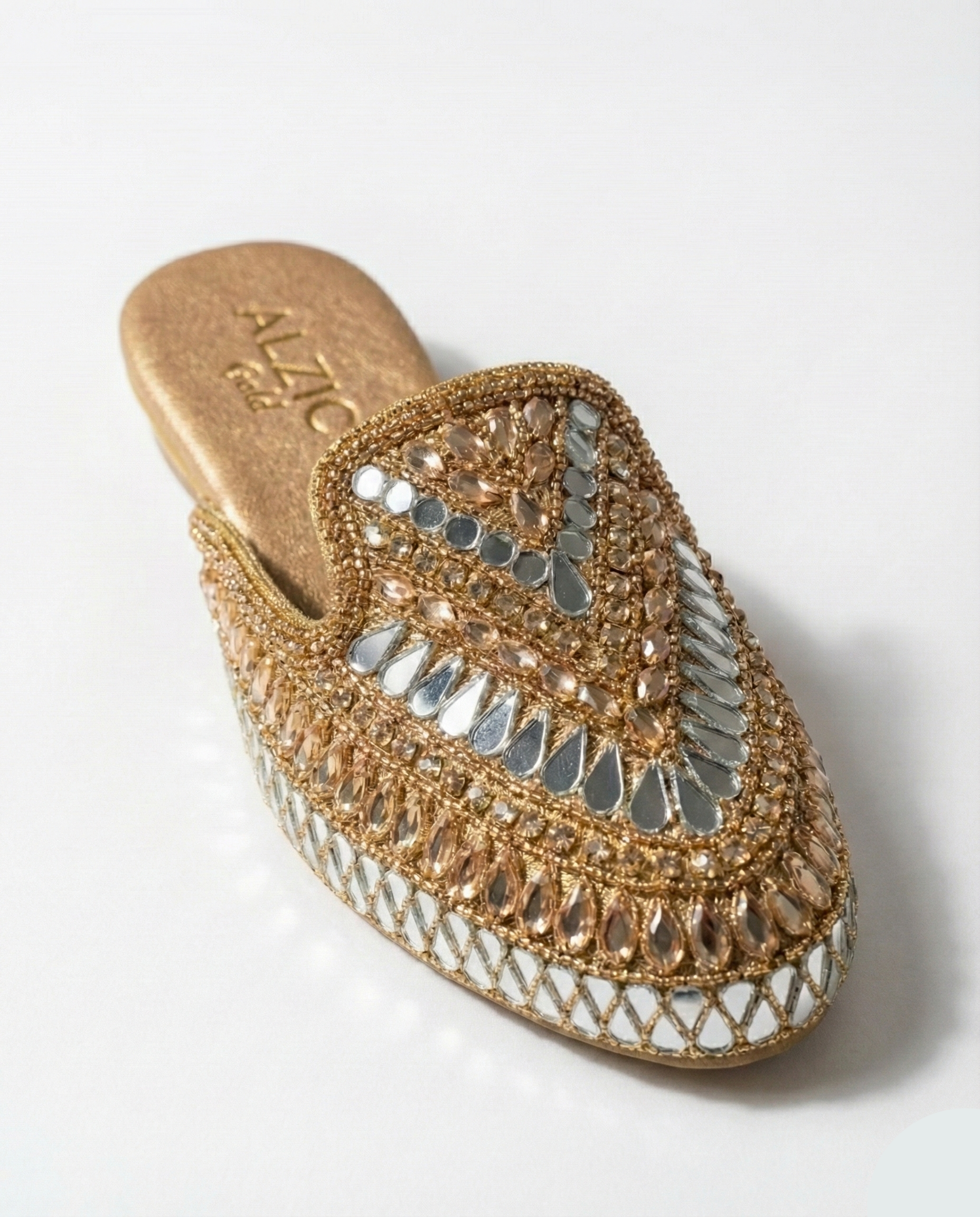 Rose Gold Mirror-Work Embellished Ethnic Slides