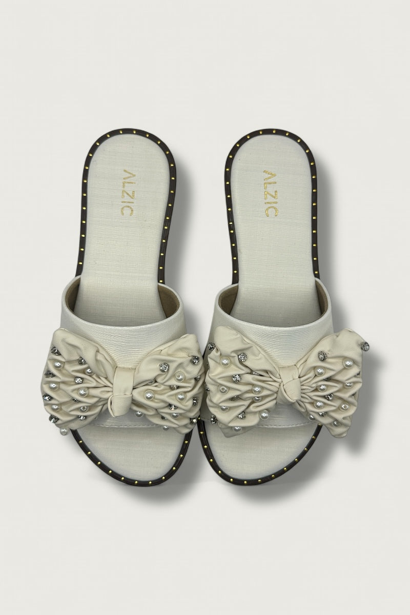 Elegant Pearl-Embellished Slide Slippers