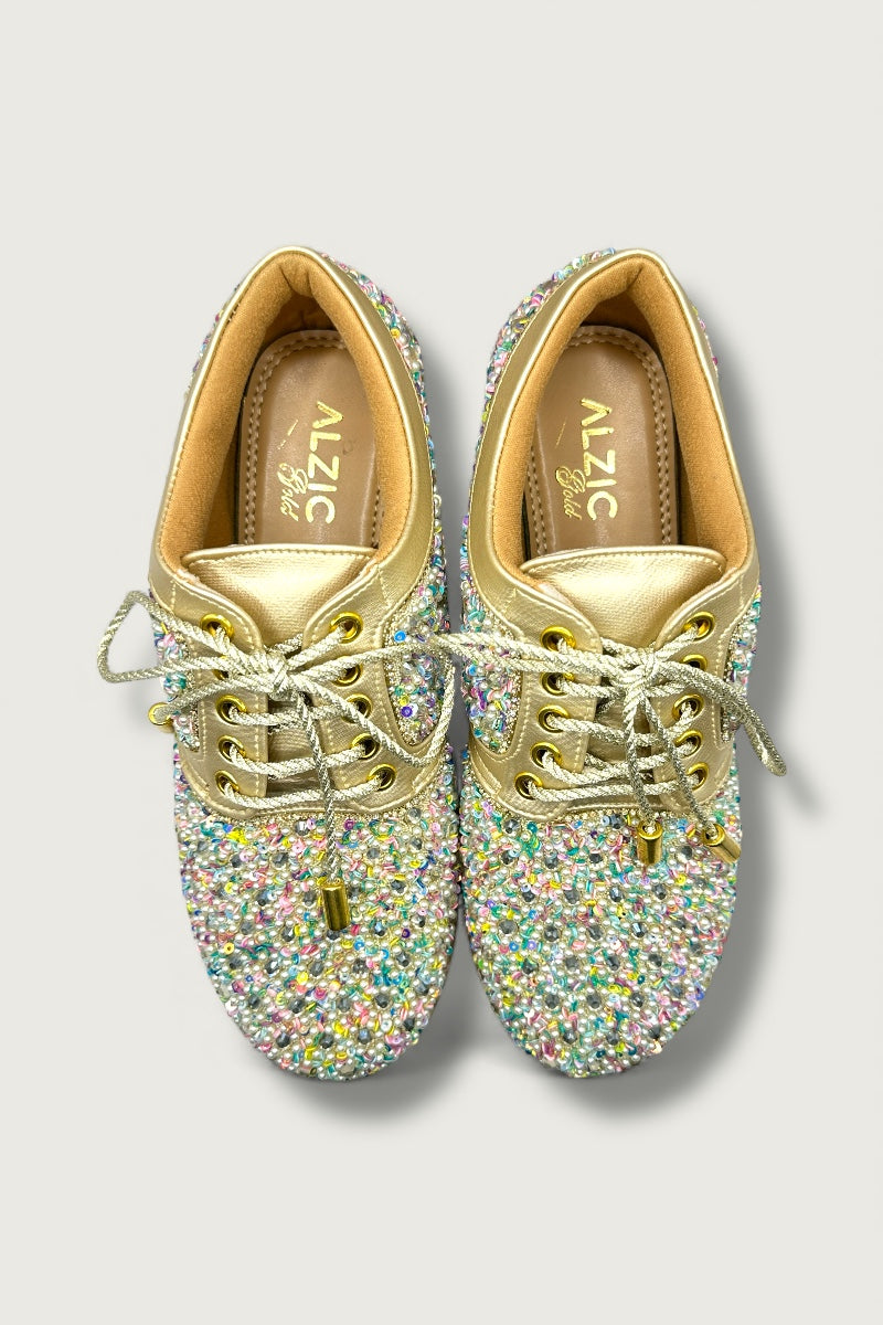 Crystal Burst Goldan Bridal Platform Sneakers