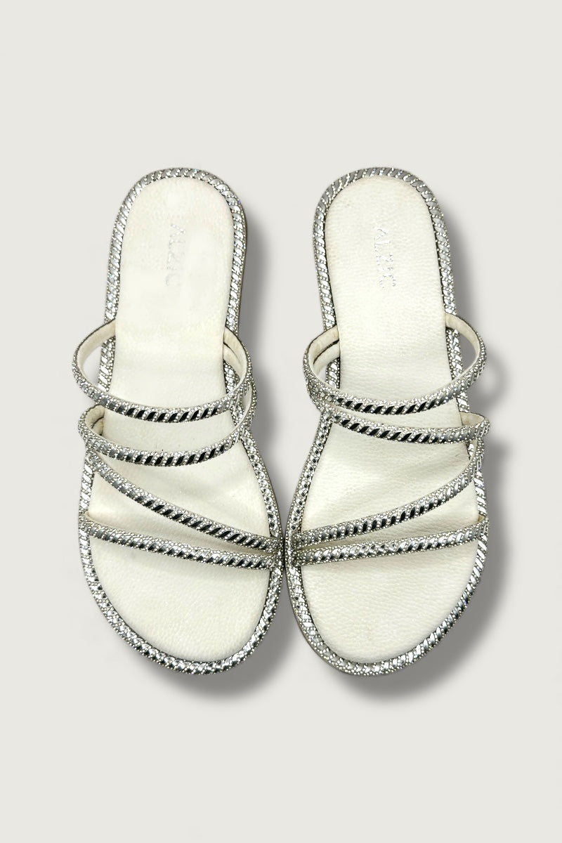 Alzic Sparkle-Strap Women’s White Flat