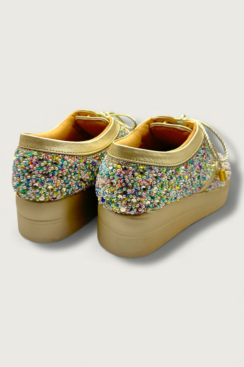 Crystal Burst Goldan Bridal Platform Sneakers