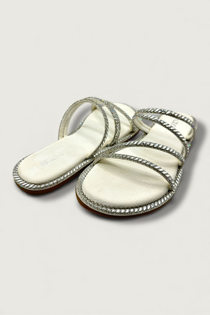 Alzic Sparkle-Strap Women’s White Flat
