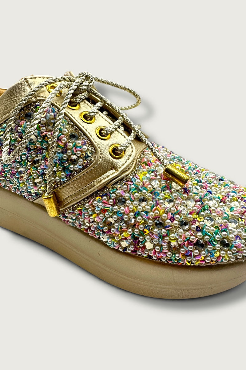 Crystal Burst Goldan Bridal Platform Sneakers