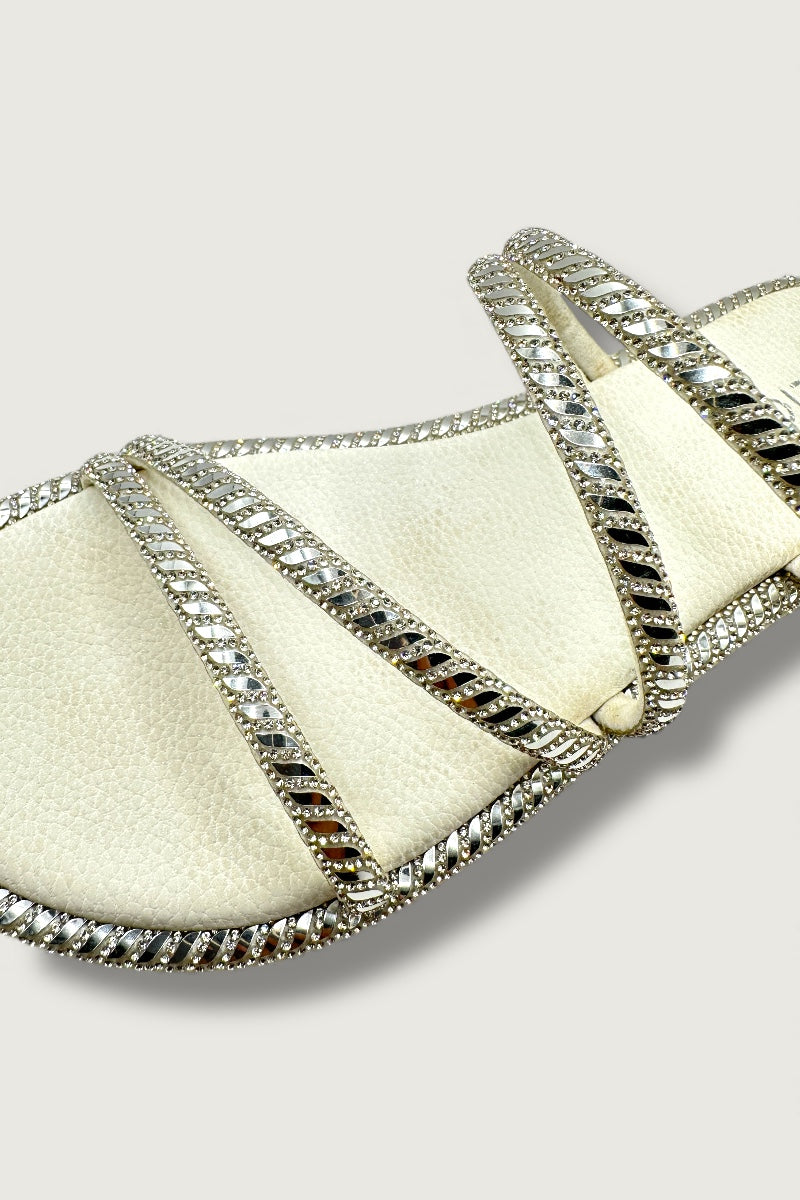 Alzic Sparkle-Strap Women’s White Flat