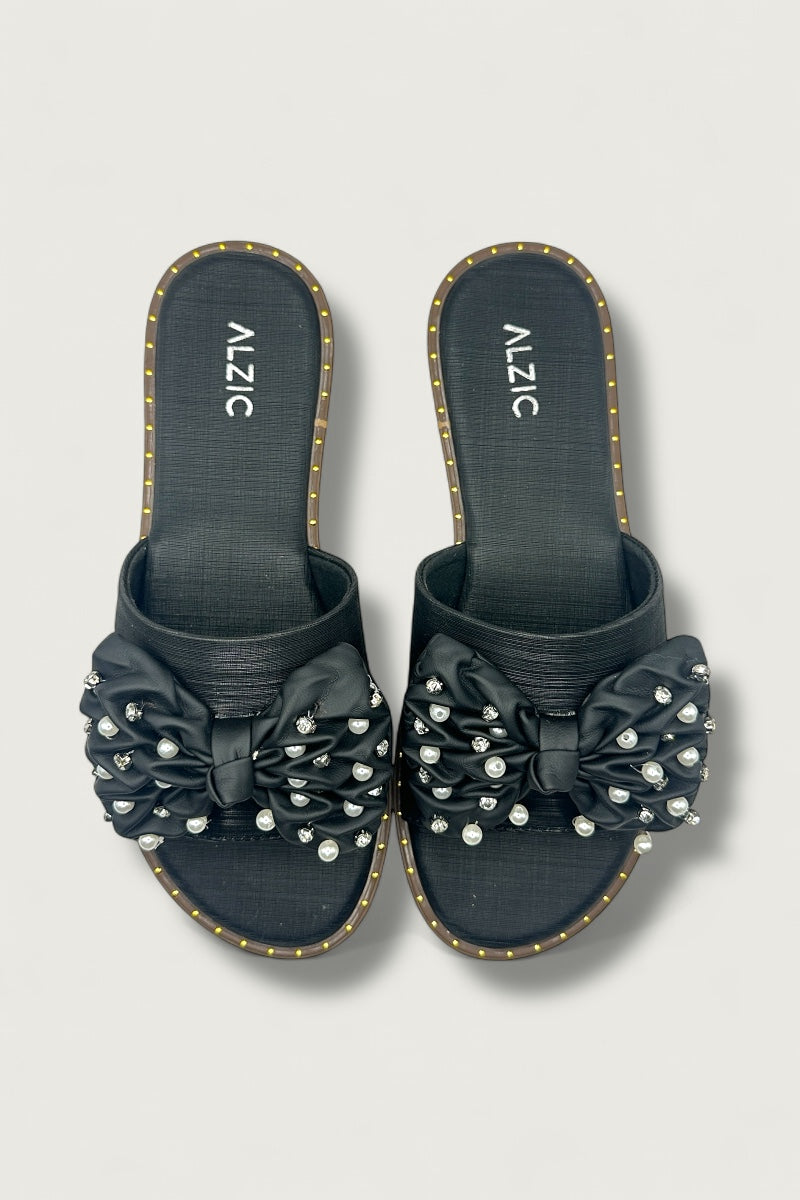 Elegant Pearl-Embellished Slide Slippers