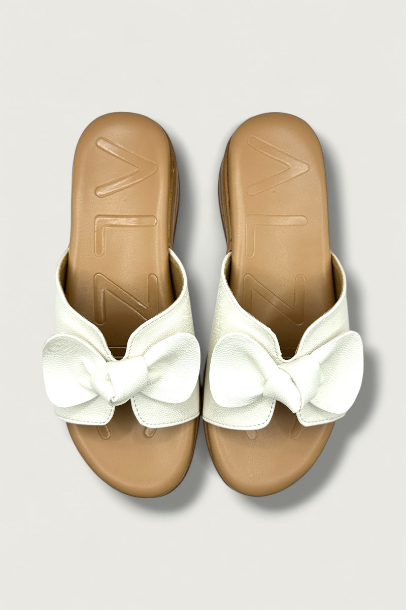 Bow Charm White Comfort Slides