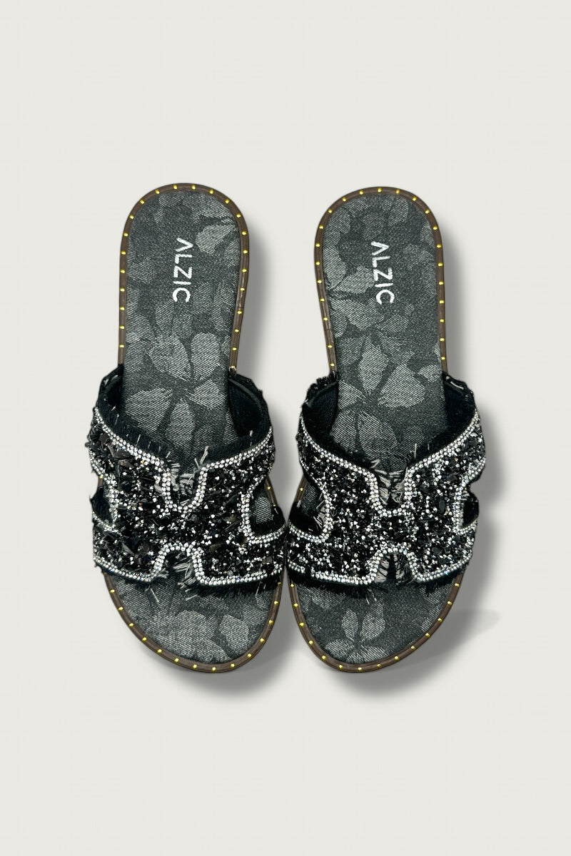 Midnight Glam Denim Flats