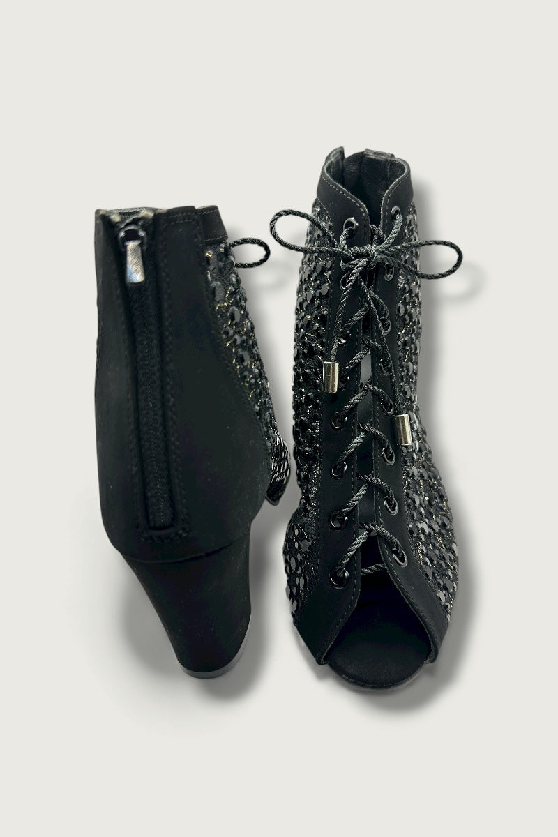 Luxe Mesh Balck Lace-Up Block Heels