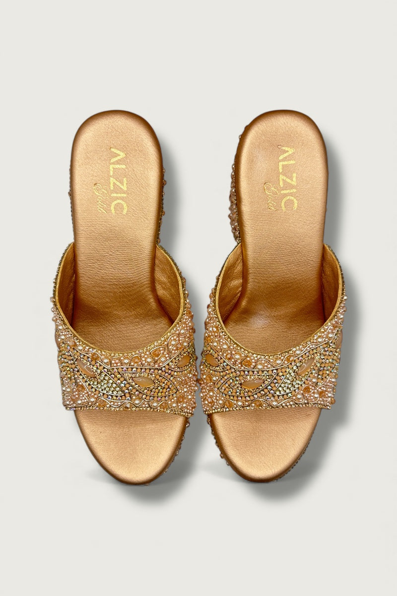 Luxury Pearl Embellished Rose Gold Platform Heels